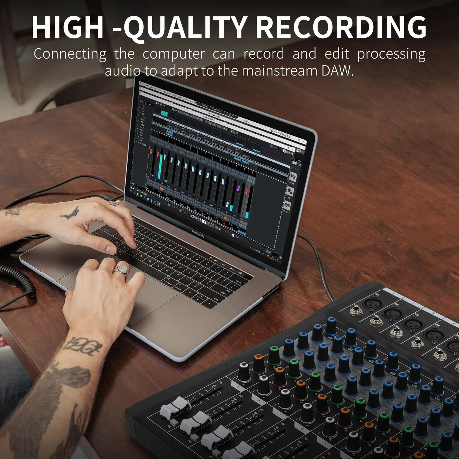 XTUGA CT60 Table de mixage audio 6 canaux avec effet numérique, alimentation fantôme 48V, entrée RCA XLR