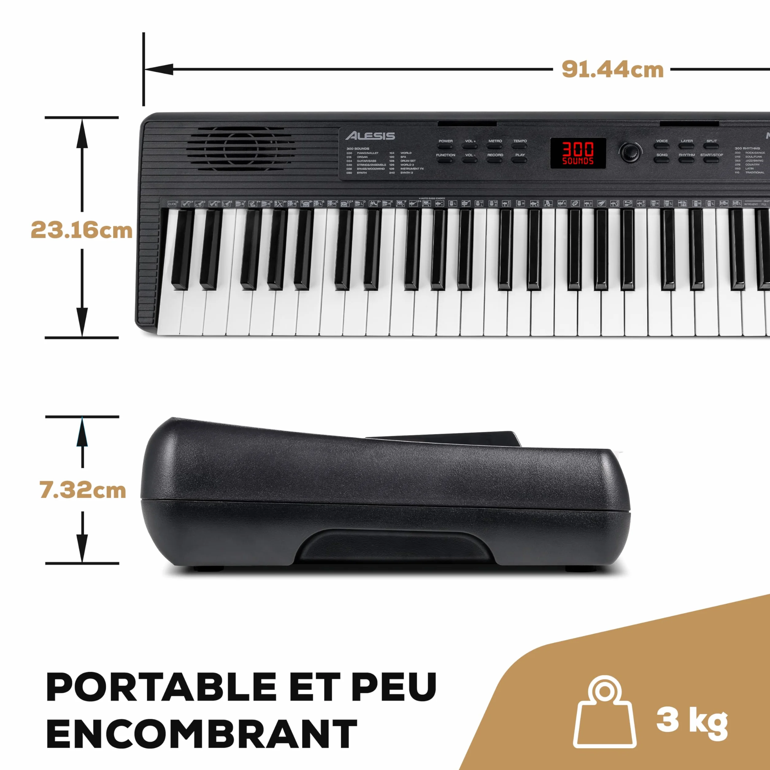 Alesis Melody 61 Piano Numérique 61 Touches pour Débutants avec Haut-Parleurs, Support, Banc, Casque, Pupitre, 300 Sons