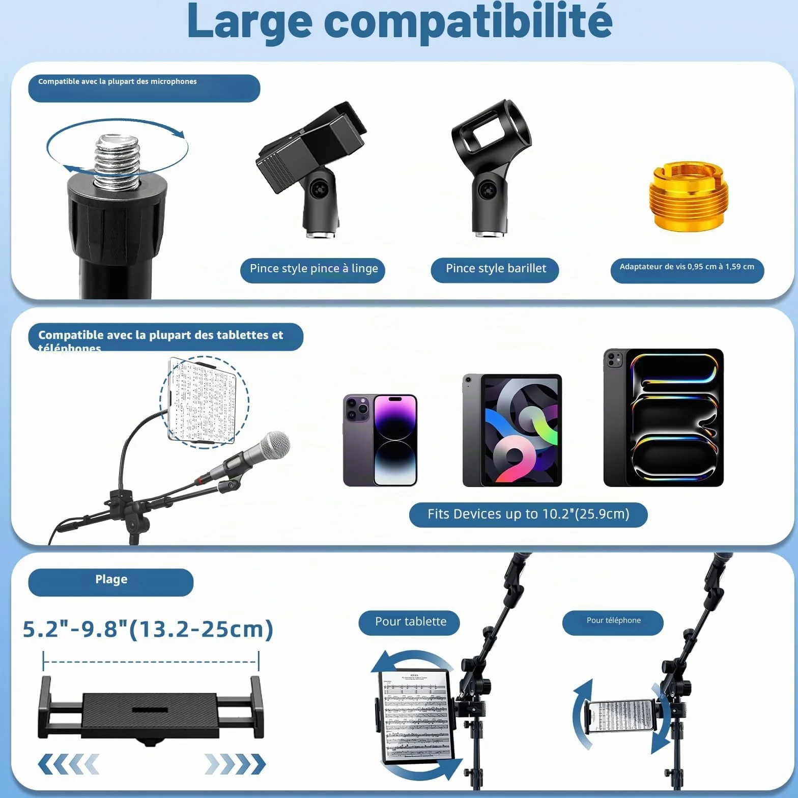 GUITTO Support de micro sur pied avec bras réglable, base robuste, double montage pour streaming, podcast, enregistrement (GMS-04)