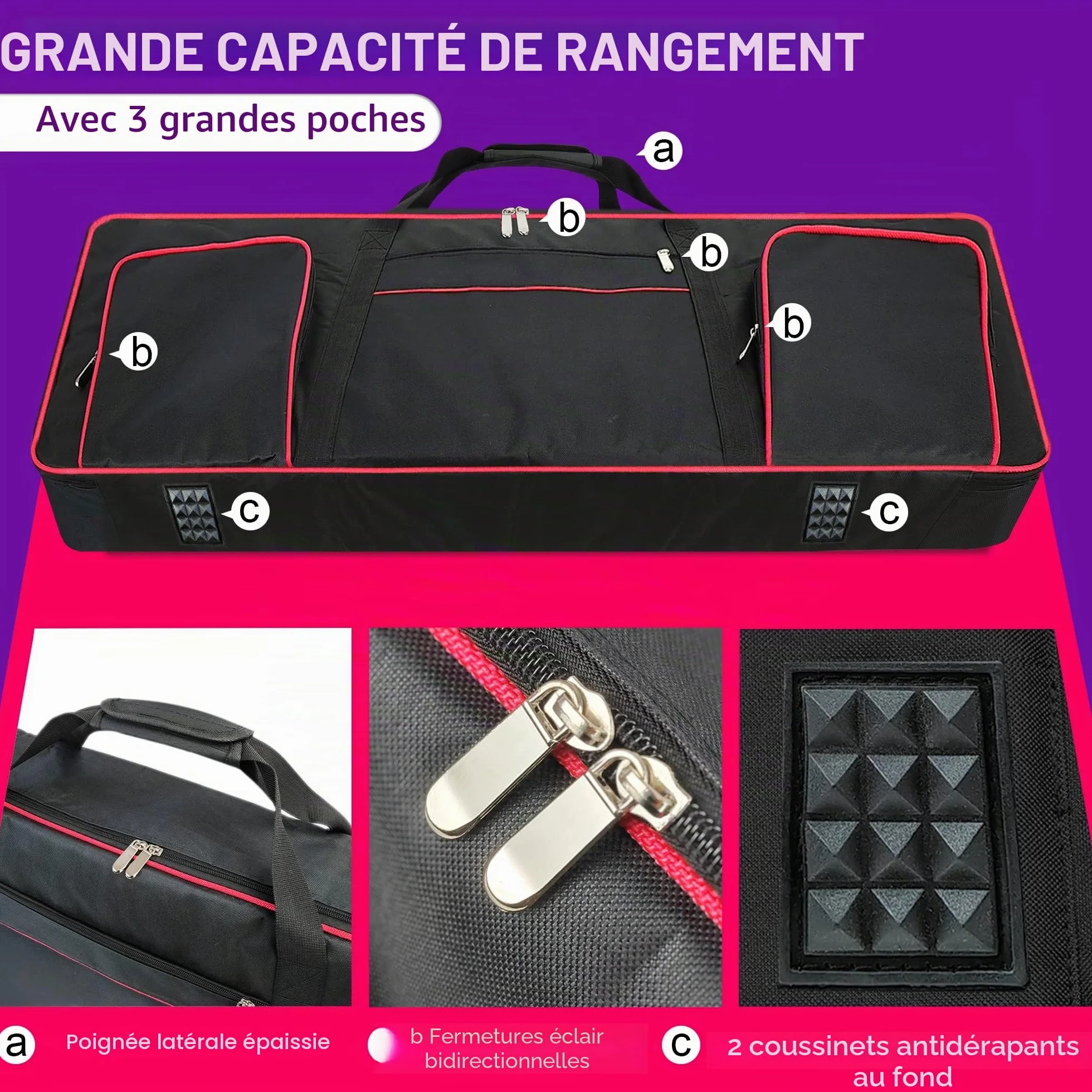 Ruibo Housse de Transport pour Clavier 61 Touches, Tissu Oxford 600D imperméable, 101,6 x 40,6 x 15,2 cm, Noir + Rouge