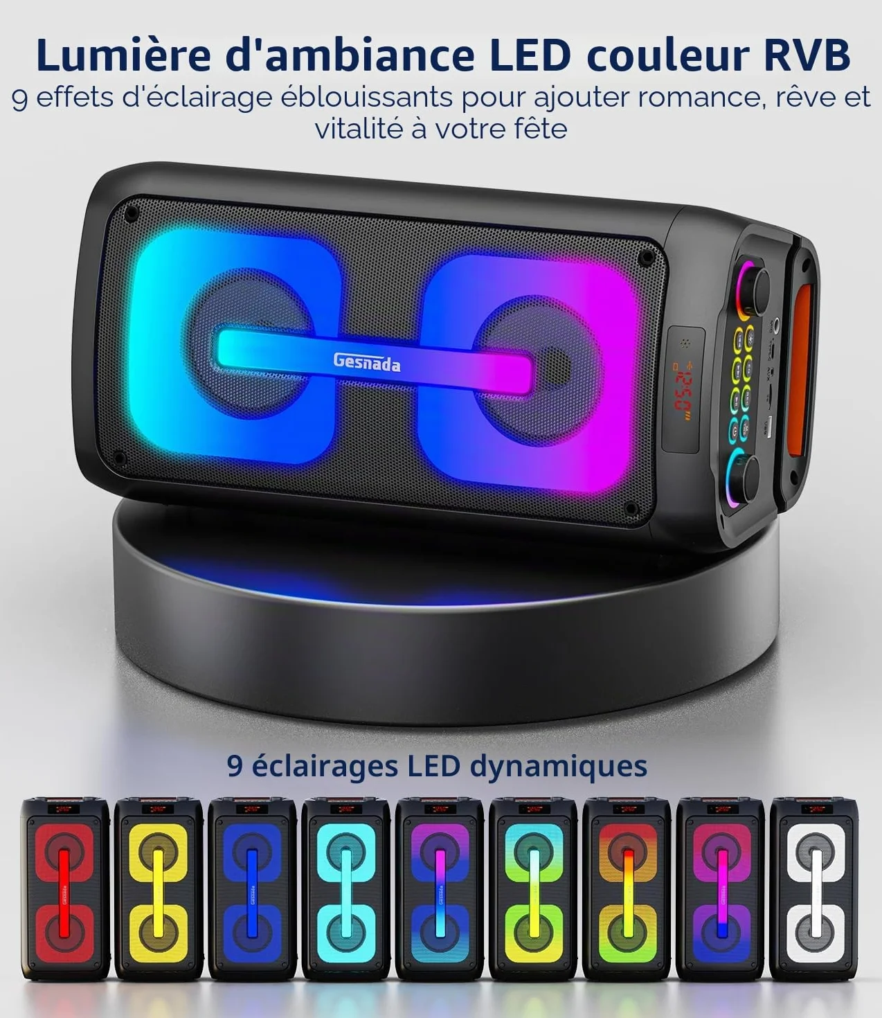 Machine de karaoké Bluetooth Professionnel avec 2 Microphones, Lumières LED, Support USB/TF/AUX/MIC/TWS