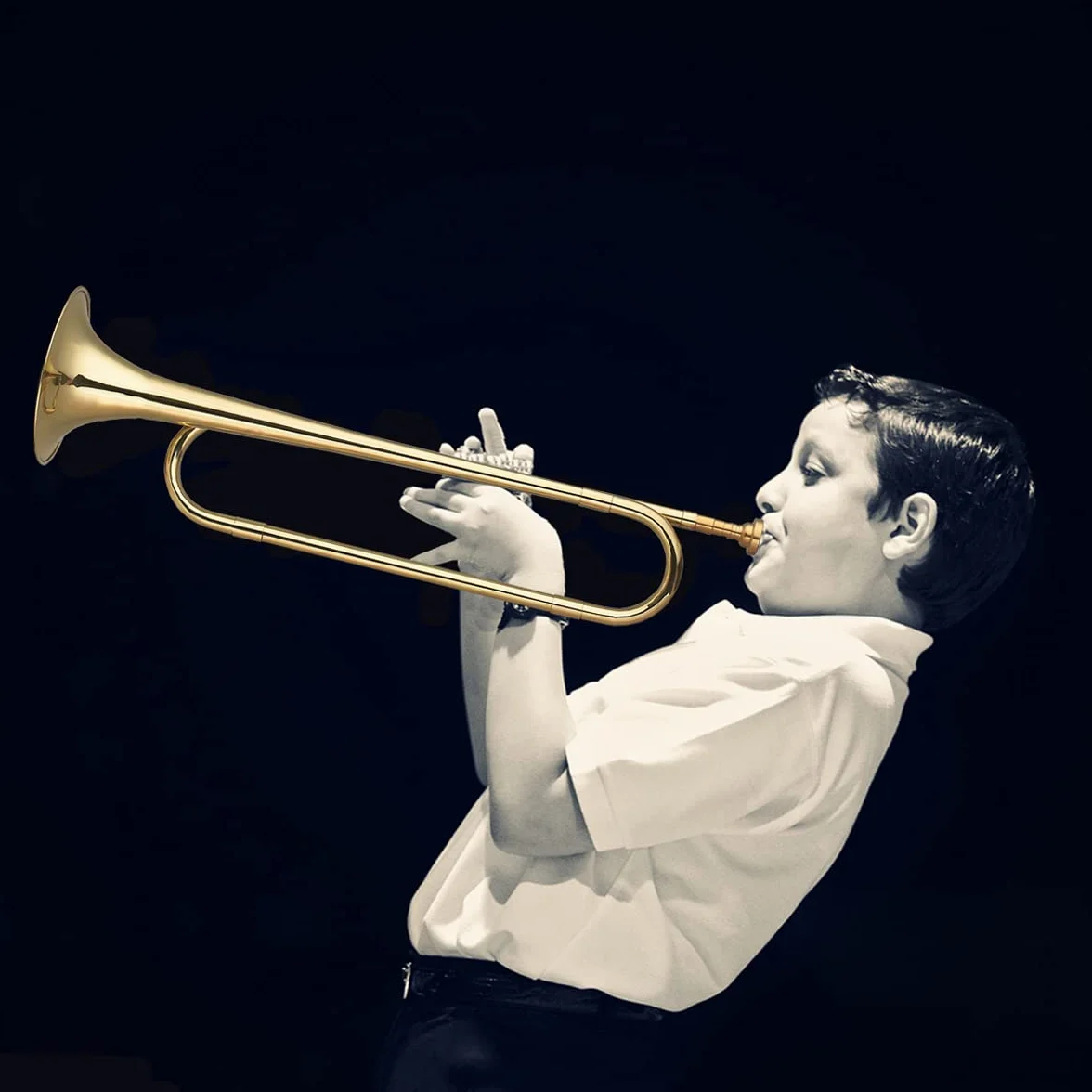 Trompette Clairon Musical Laiton C Bugle Call Plaqué Or 18,7 Pouces Instrument Débutants