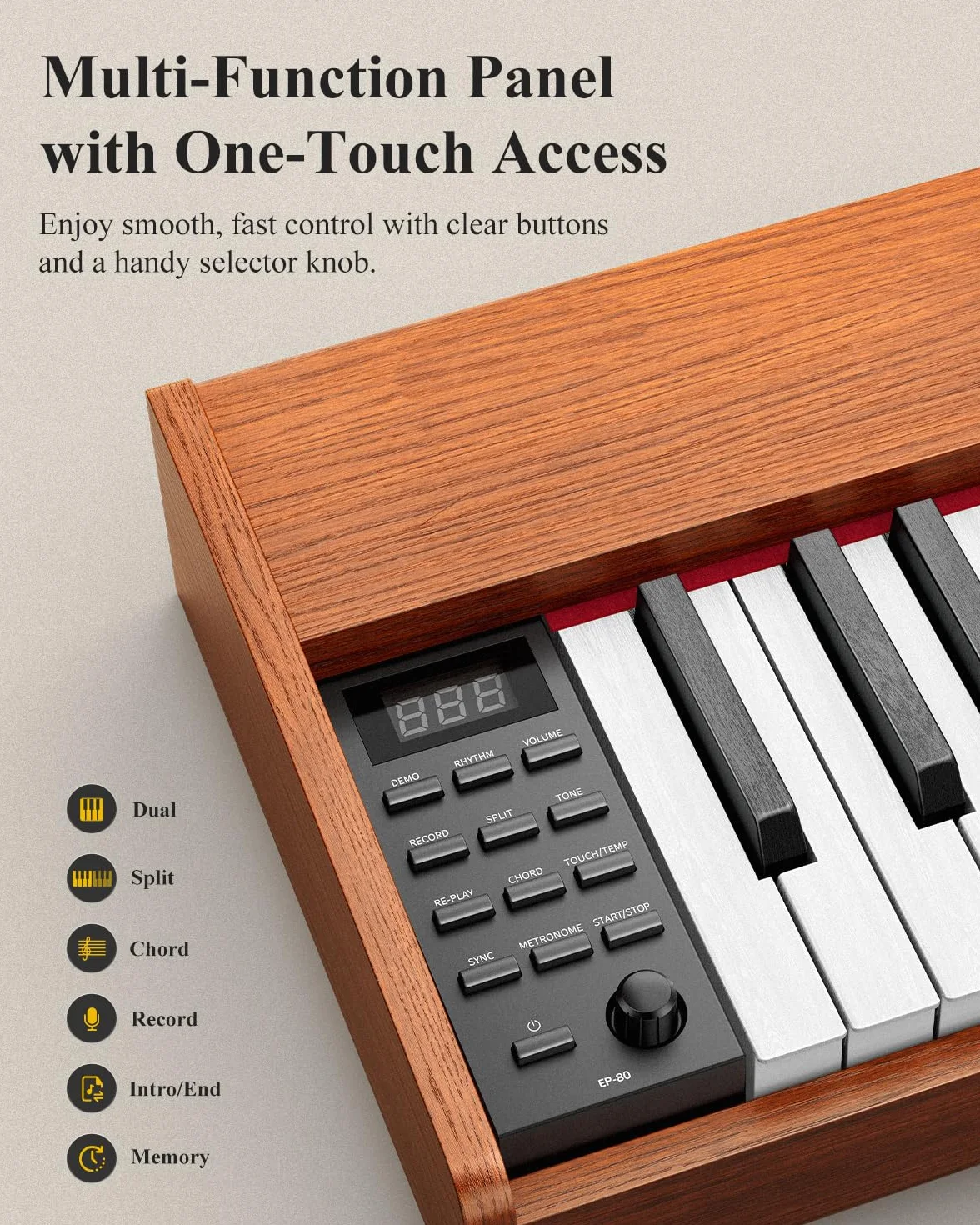 Eastar EP-80 Clavier Piano 88 Touches, Piano Électrique Pleine Taille avec Touches Sensibles, Ensemble Portable pour Débutants avec Support, Pédale et Casque, Marron