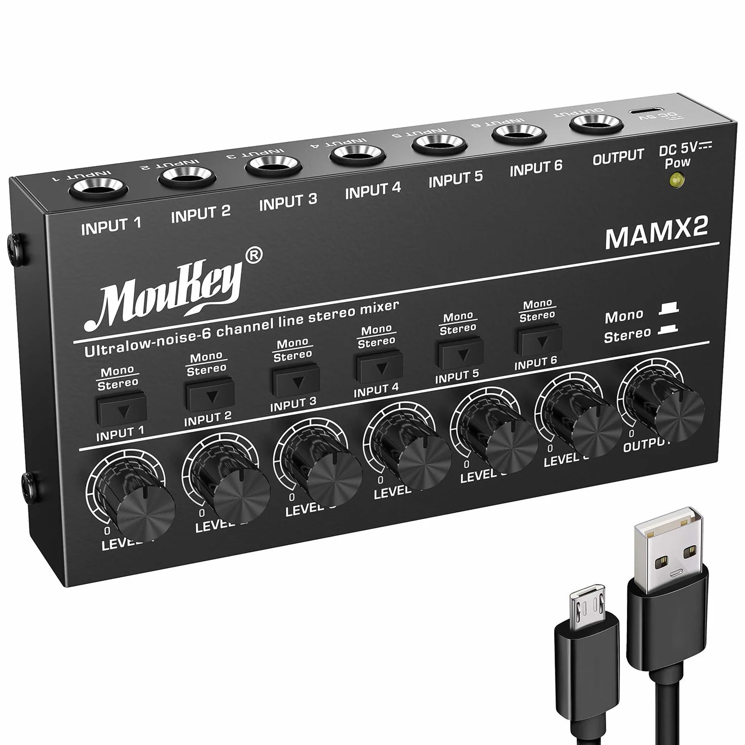 Moukey MAMX2 Table de mixage audio 6 canaux pour studio club bar scène