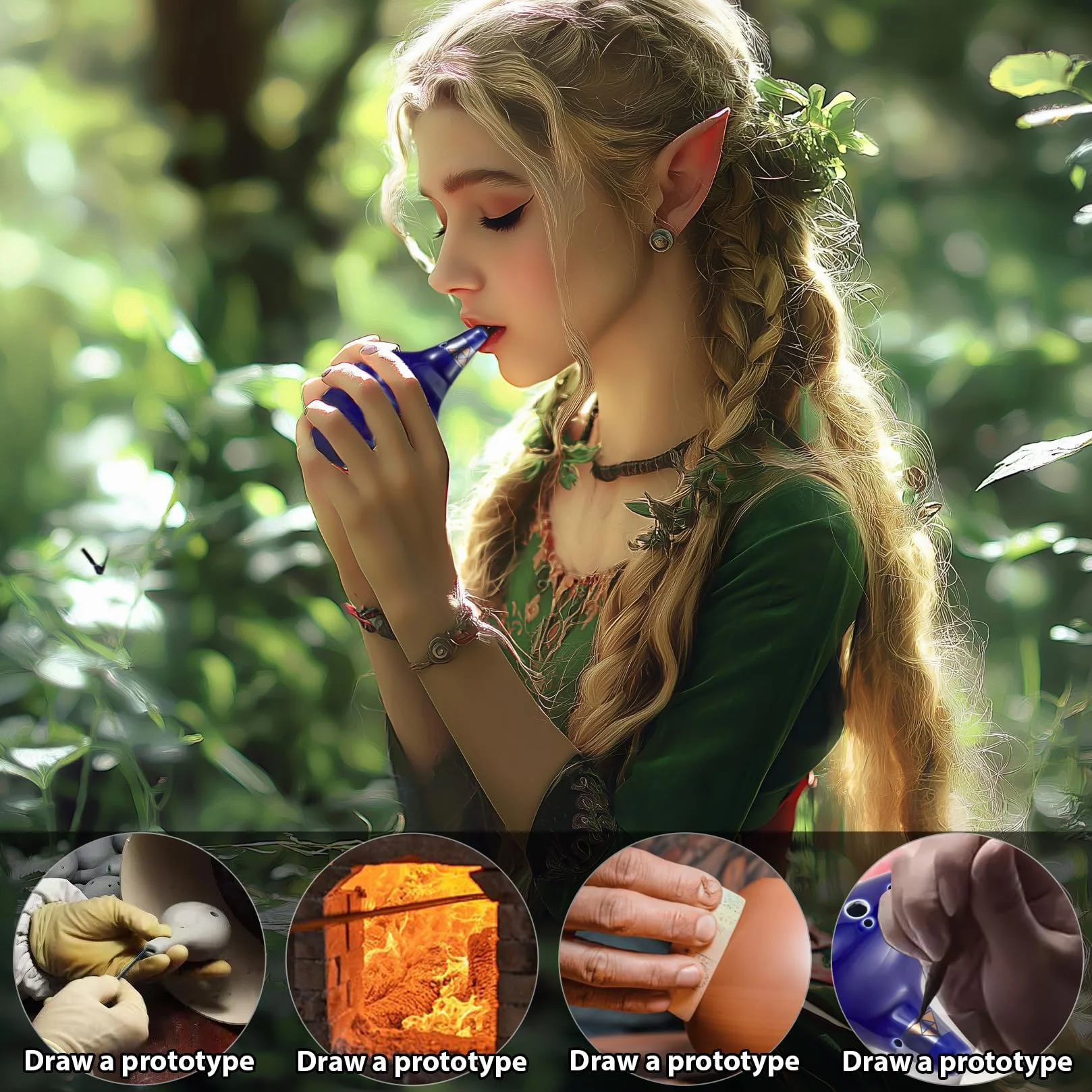 Ocarina Zelda 12 trous Alt C Ocarina of Time Replica bleu marine