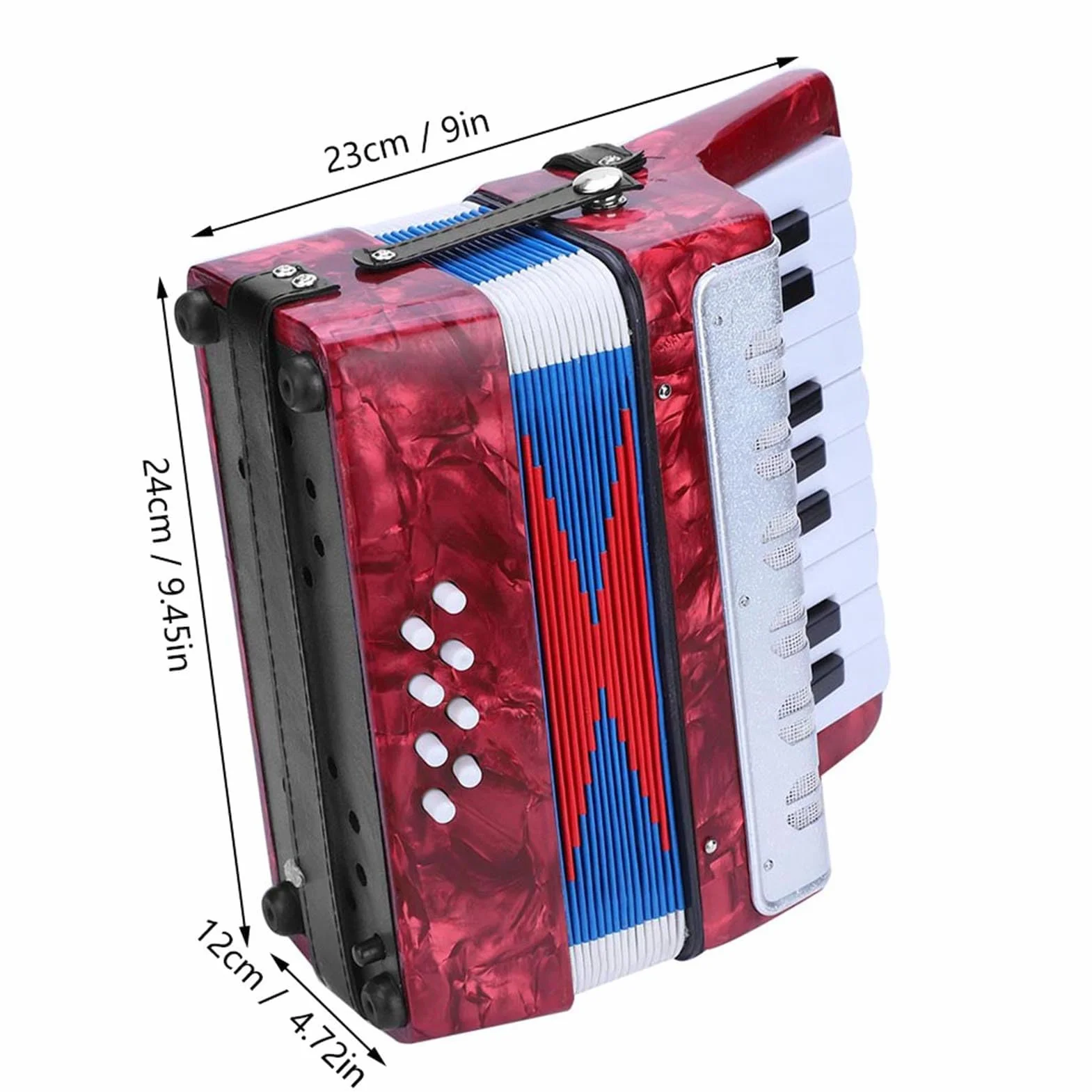 Accordéon Celluloïd 17 Touches 8 Basses pour Débutants Adultes, Portable avec Sangle Réglable