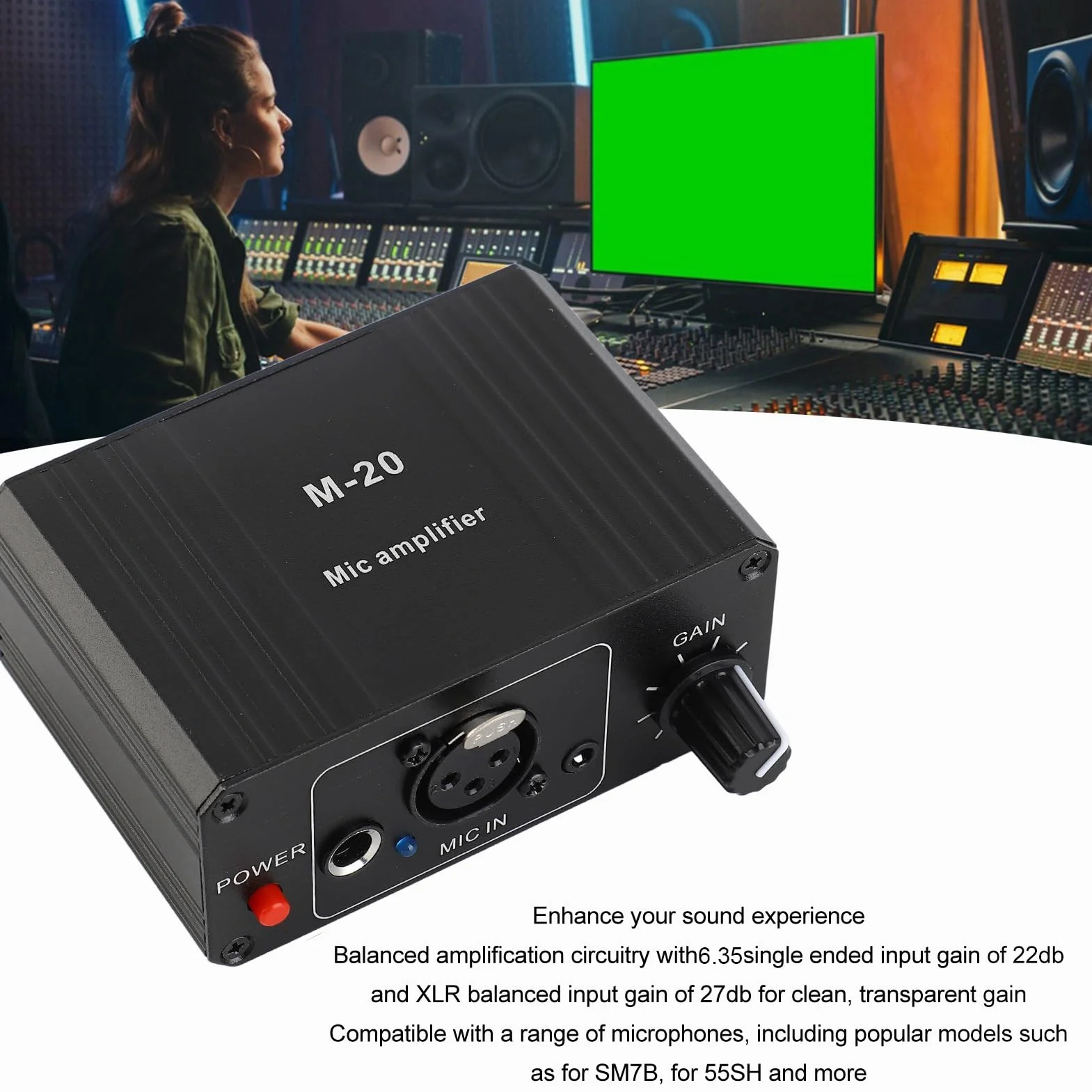 KIMISS Préamplificateur Micro à Gain élevé avec Alimentation Fantôme 48V - Sortie XLR - Faible Bruit