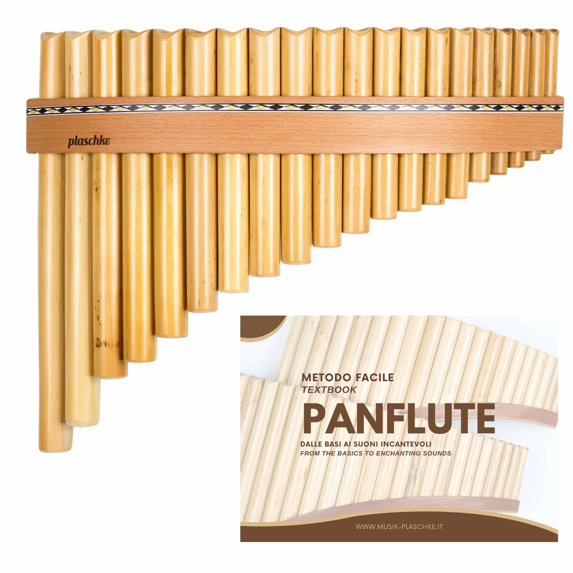 Flûte de pan en bambou Do majeur 20 tubes fabriquée à la main Tyrol du Sud Italie