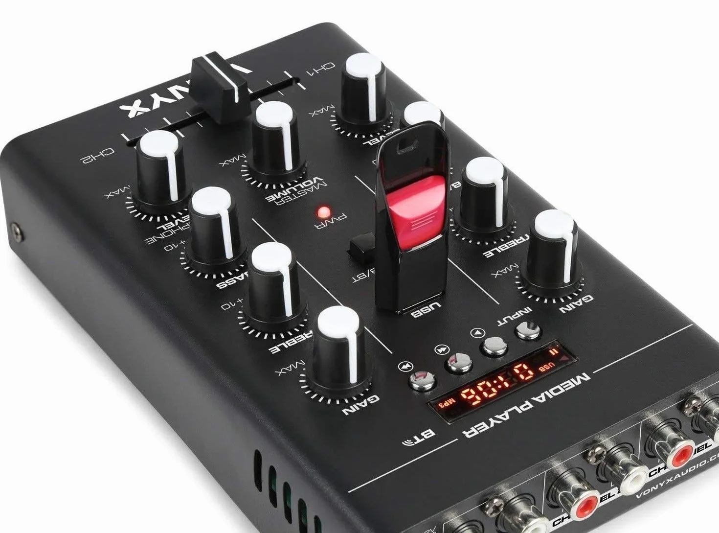 Vonyx STM500BT Table de Mixage Bluetooth 2 Canaux avec Lecteur MP3, Crossfader, Entrée USB, Micro, Sortie Casque, Egaliseur 2 Bandes