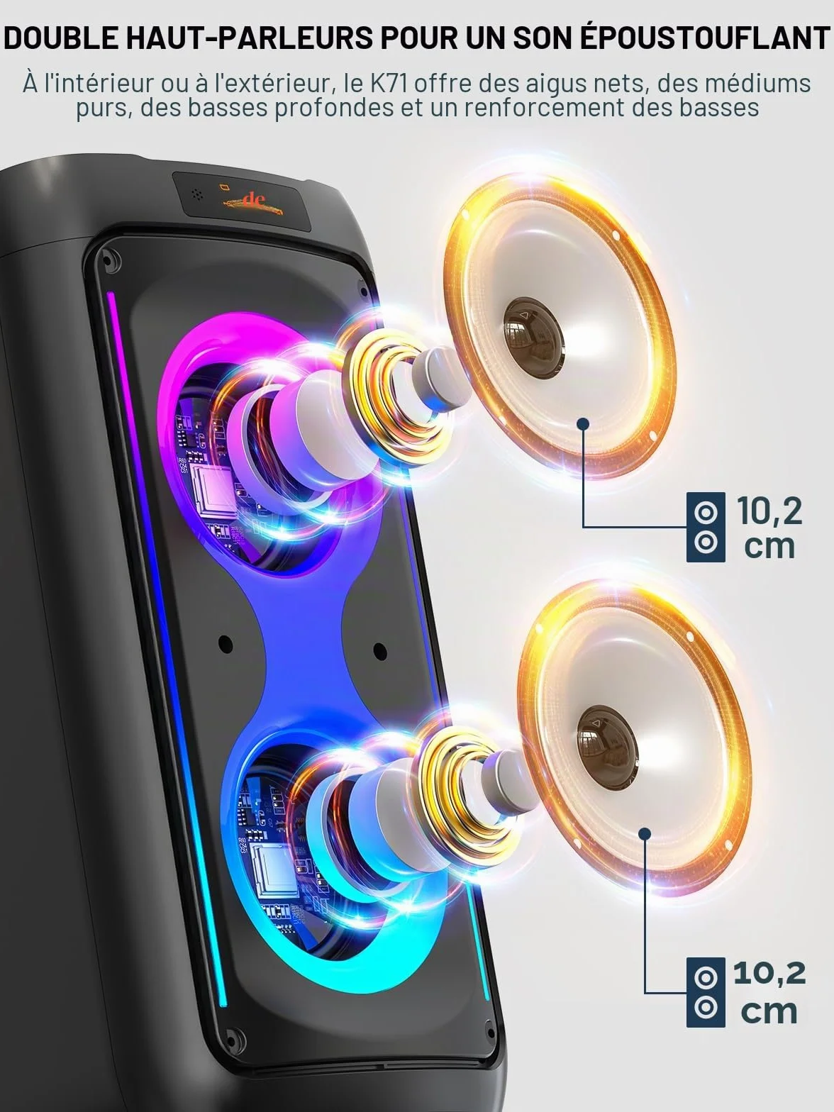 Machine de karaoké portable extérieur avec 2 microphones sans fil, système PA lumières LED, batterie 6000 mAh