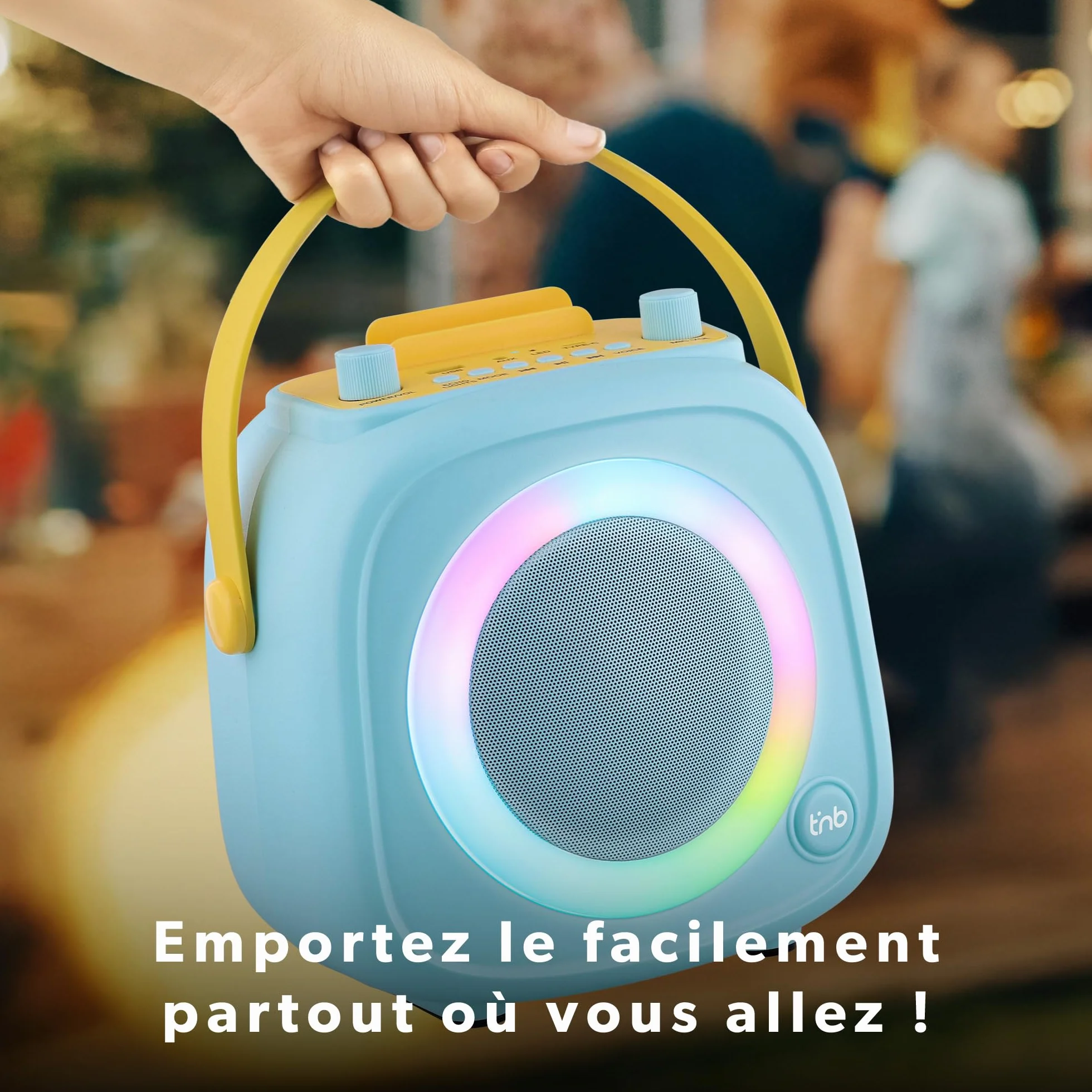 T'nB Enceinte Bluetooth Karaoke 2 Microphones sans Fil 5 Effets Vocaux RGB USB Jack 3,5 mm Portable Bleu