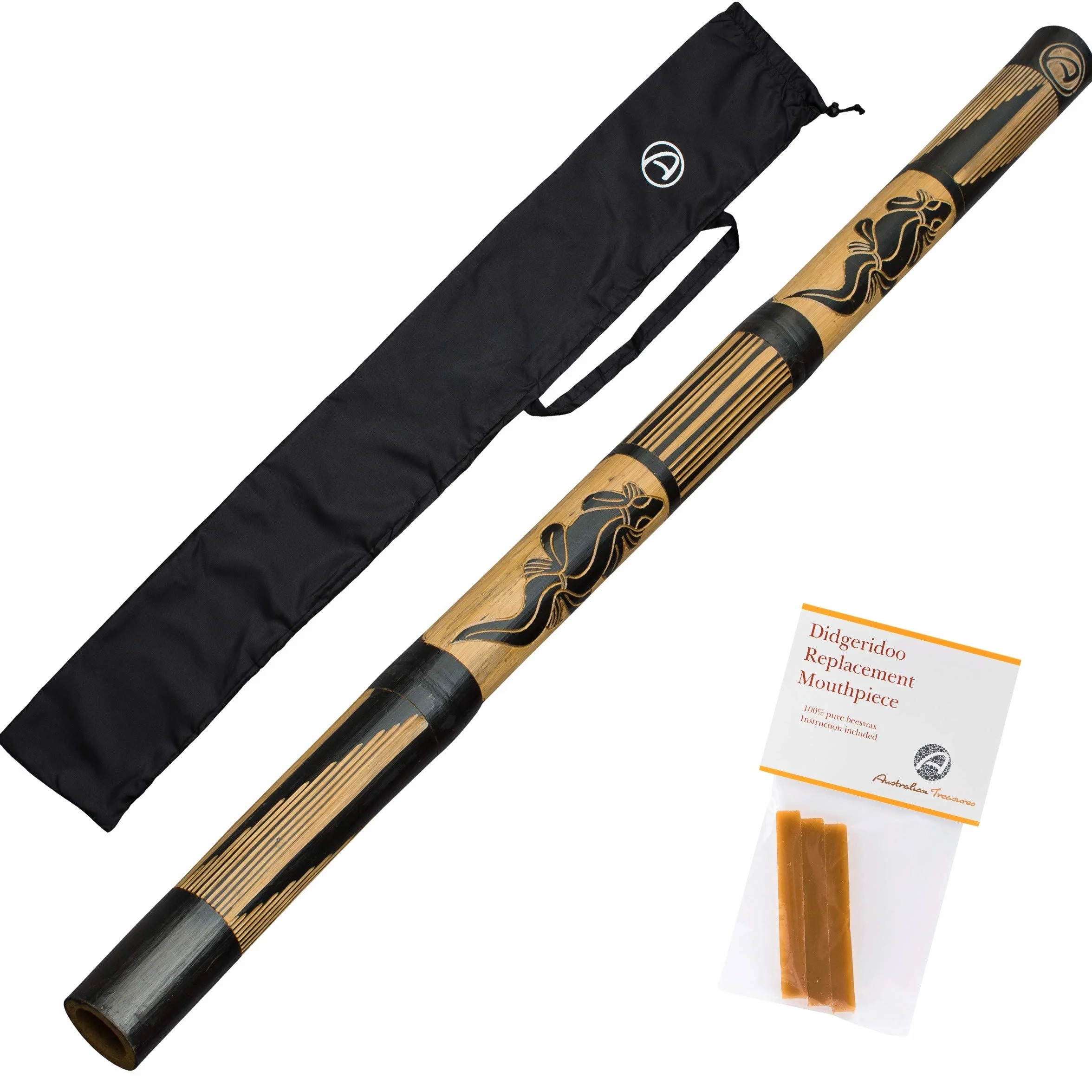 Didgeridoo en bambou avec cire d'abeille et sac en nylon
