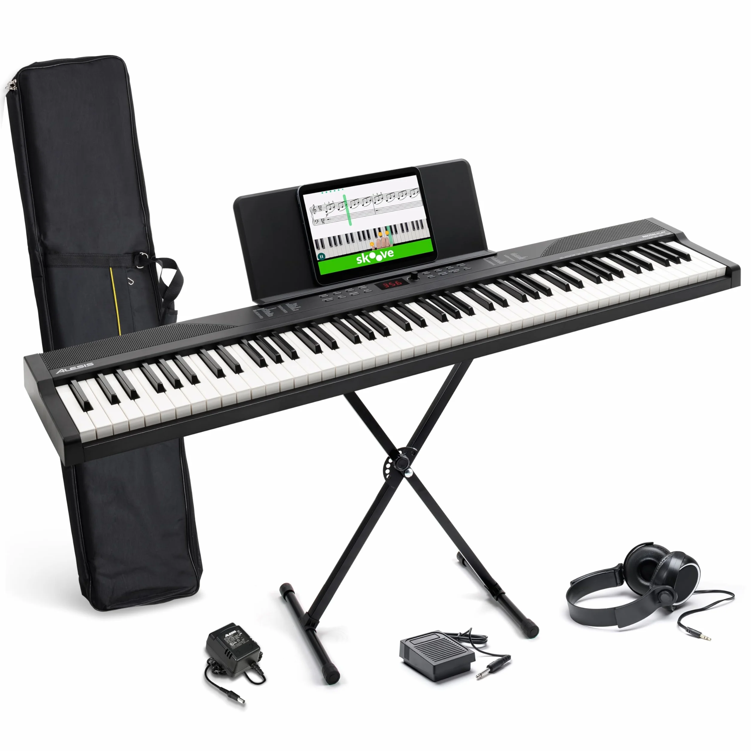 Alesis Piano Numérique 88 Touches avec 480 Sons, Haut-Parleurs, MIDI USB, Sac de Transport, Support, Casque, Pédale
