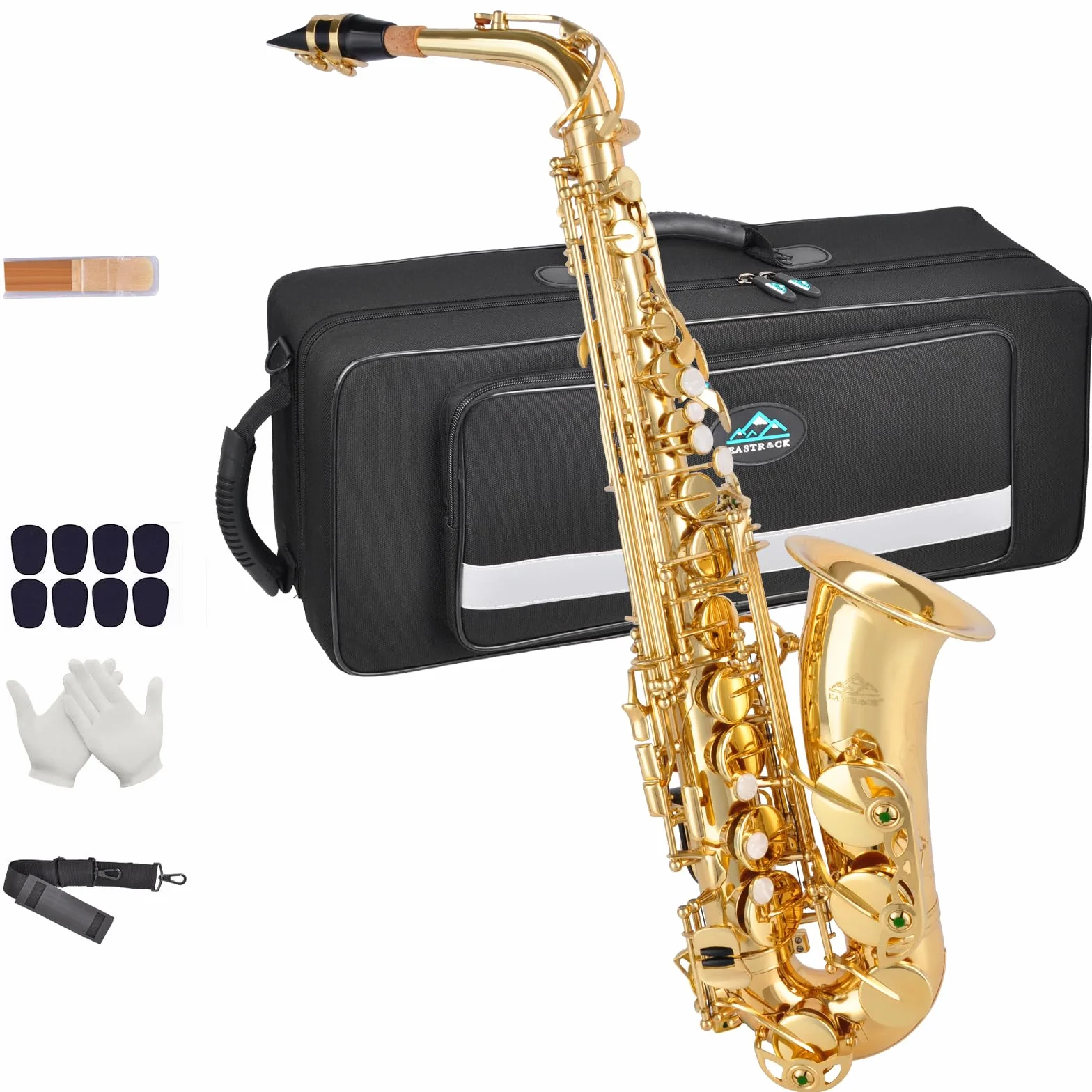 EASTROCK Saxophone Alto E Plat en Laiton Laqué Doré, Étui Rigide Inclus