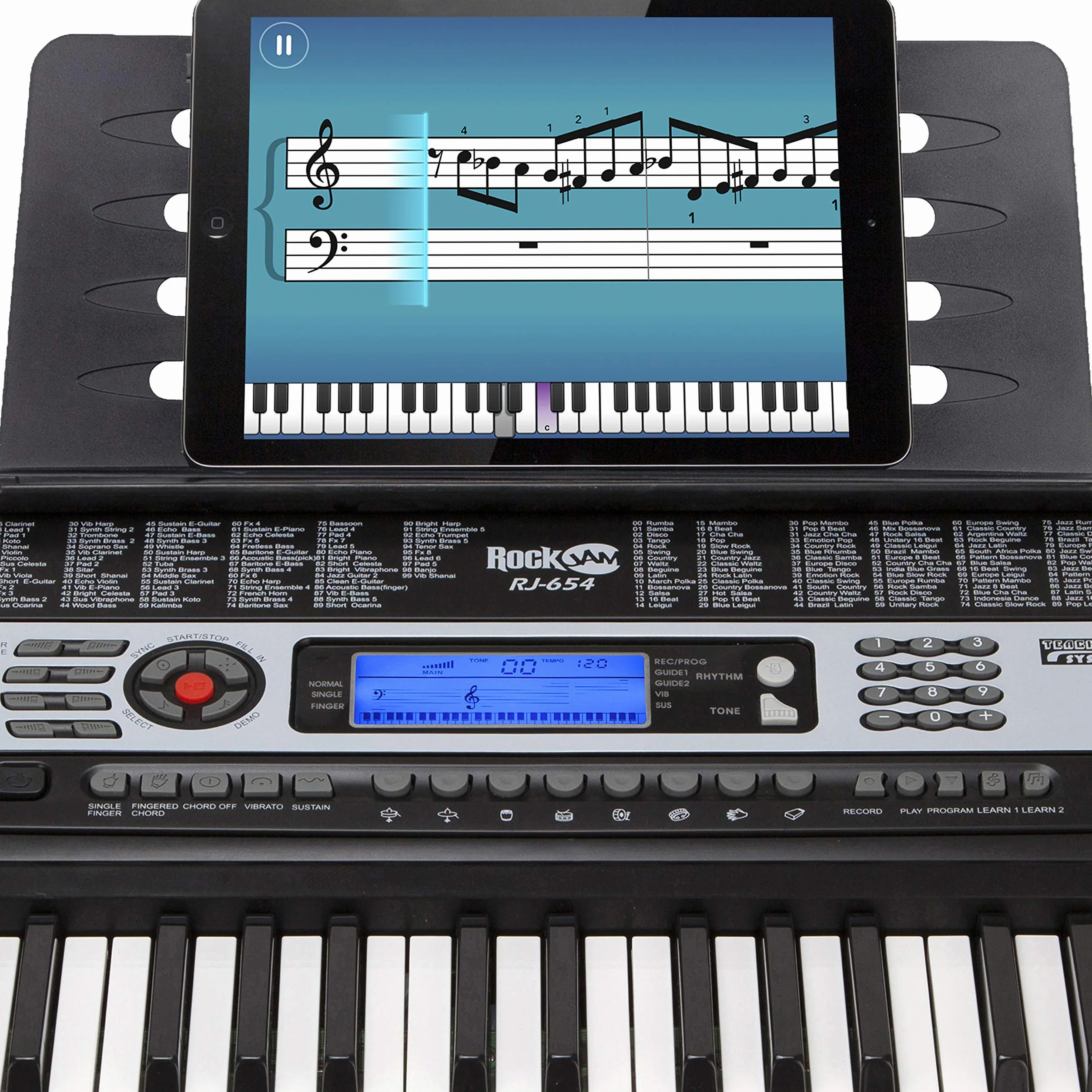 RockJam Clavier musical 54 touches avec pupitre et autocollants notes piano