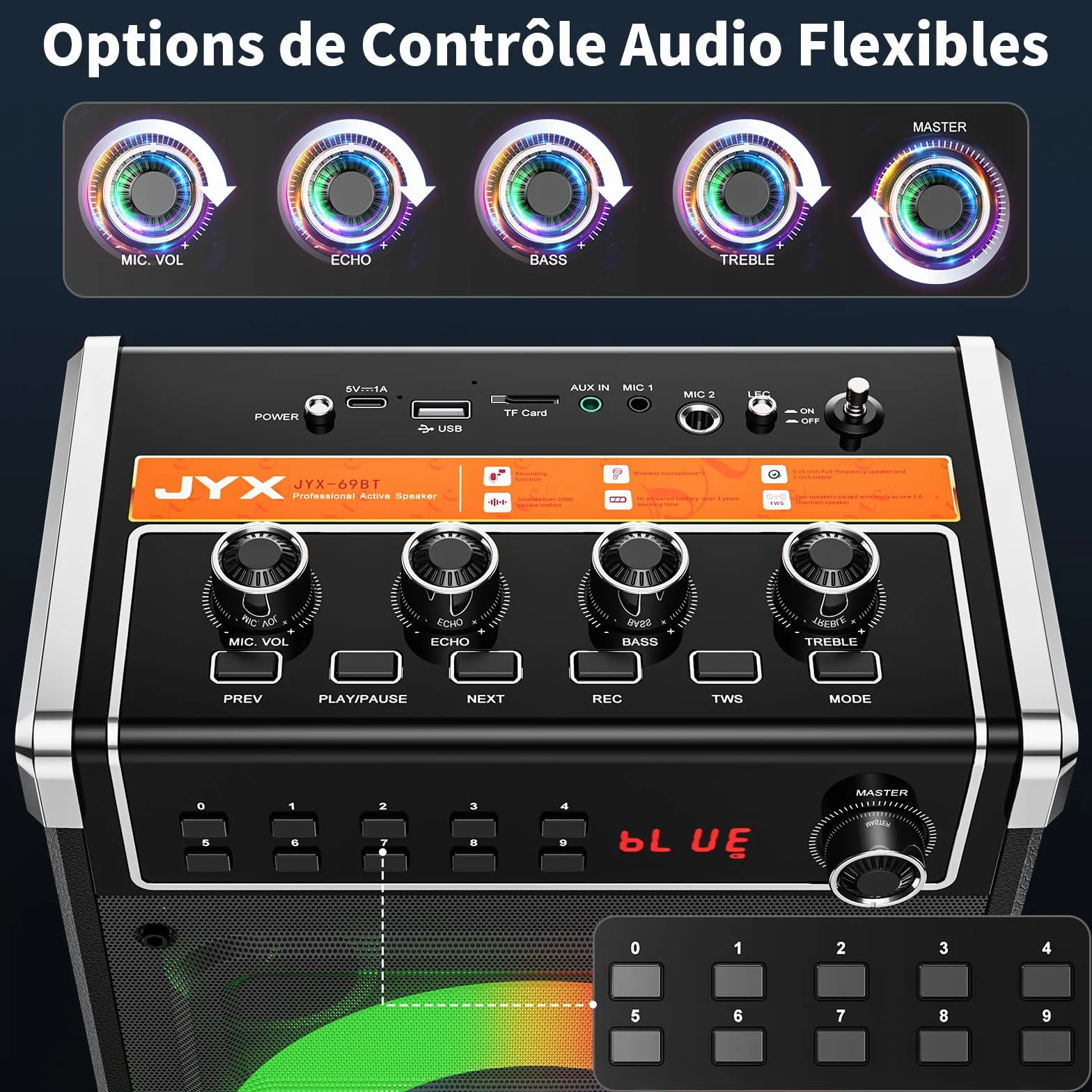 JYX Machine Karaoke Adulte 380W Enceintes Professionnelles avec 2 Micro sans Fil et Lumières Fête DJ Système Portable Noir