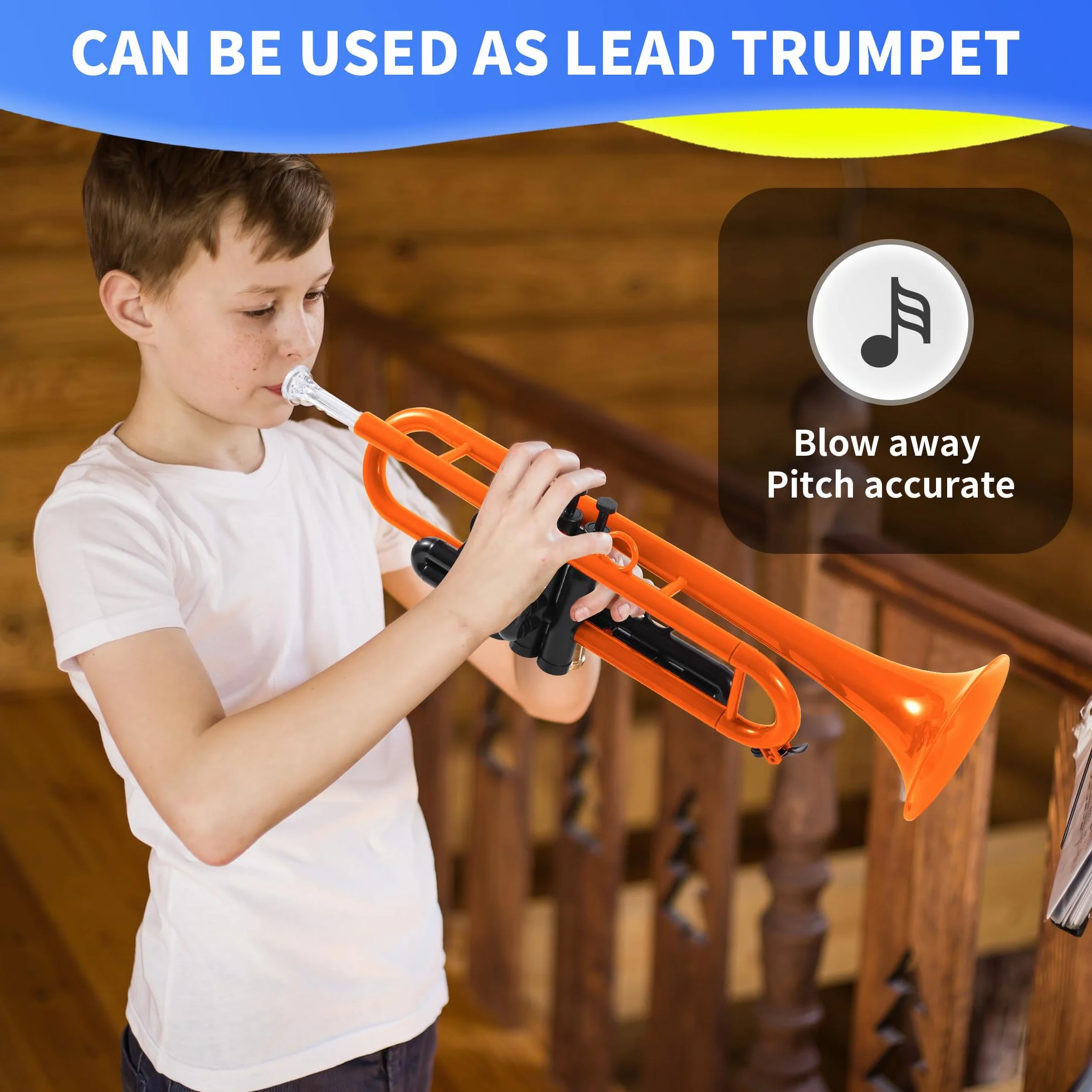 PAMPET Trompette en si bémol professionnelle plastique pour étudiant débutant avec embouchure 7C et 3C Orange