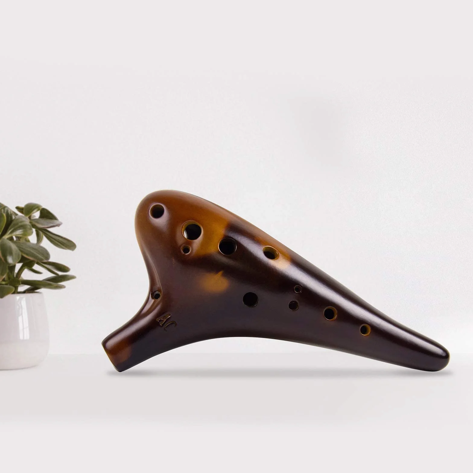 Ocarina 12 trous Alto C Céramique avec sac de transport et livre de musique (Marron)