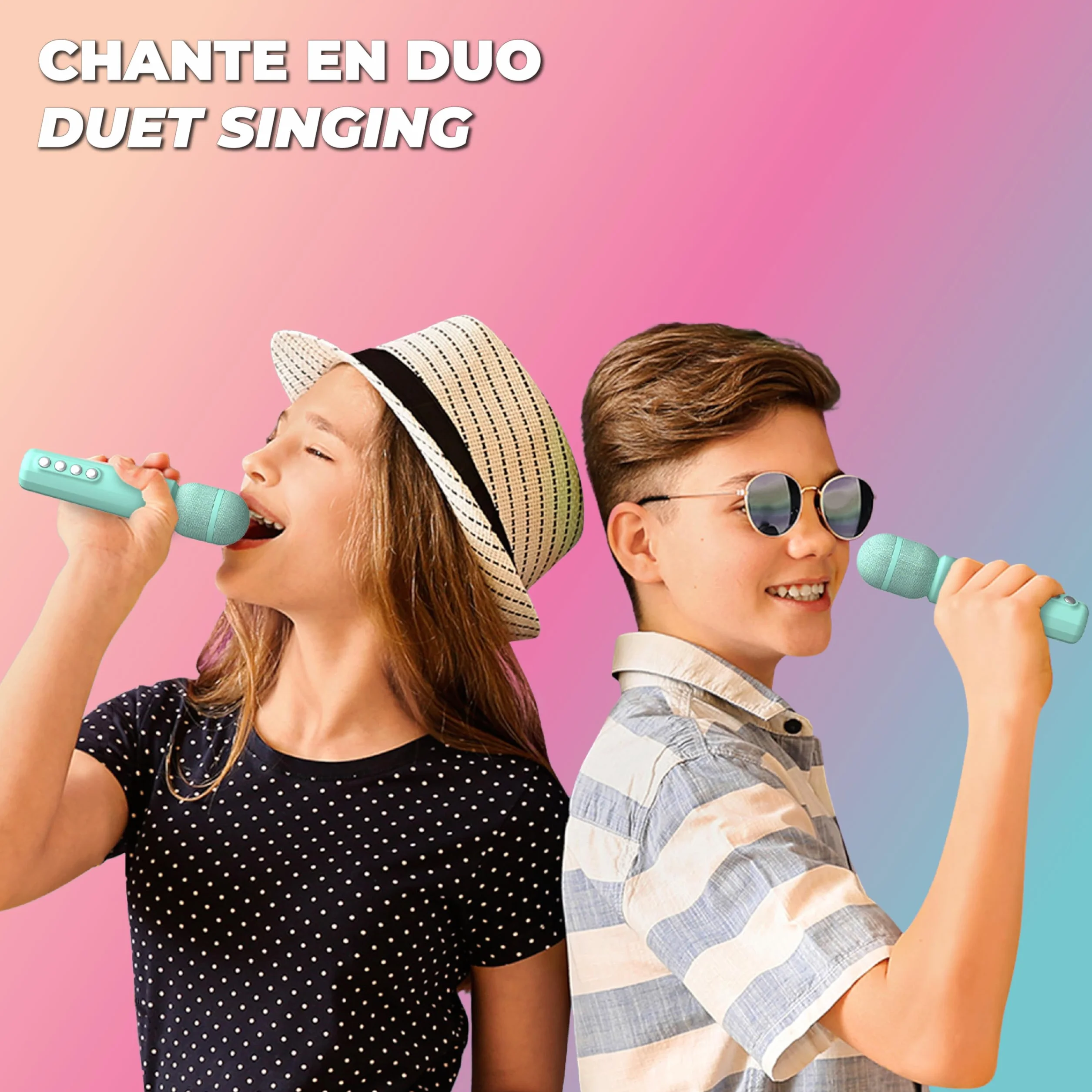 Enceinte Karaoké Portable pour Enfant et Adulte avec Projecteur Disco, 2 Micros sans Fil, Rechargeable USB-C, Carte SD - Menthe