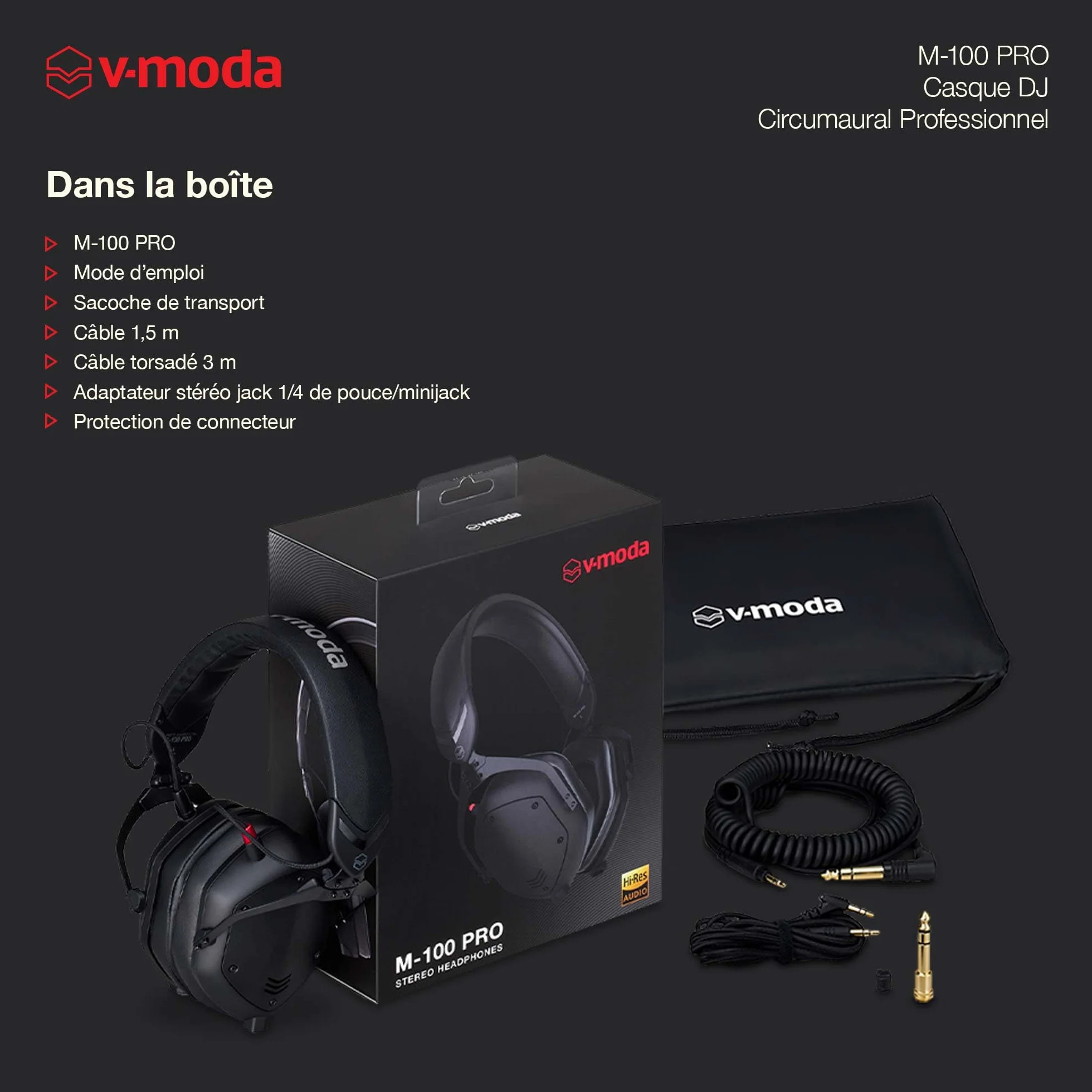 V-Moda M-100 PRO Casque professionnel circumaural DJ isolation phonique confort longue durée