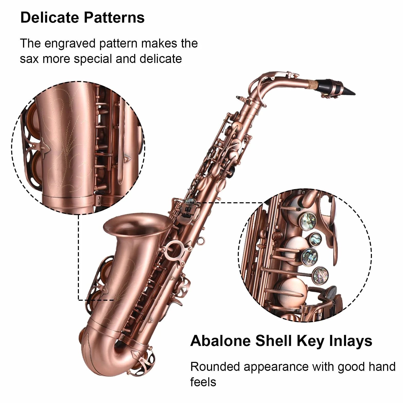 Saxophone alto E-Flat Red Bronze F# incrustations clés coquille d'ormeau coussinets cuir résistant eau étui gants chiffon nettoyage sangles brosse