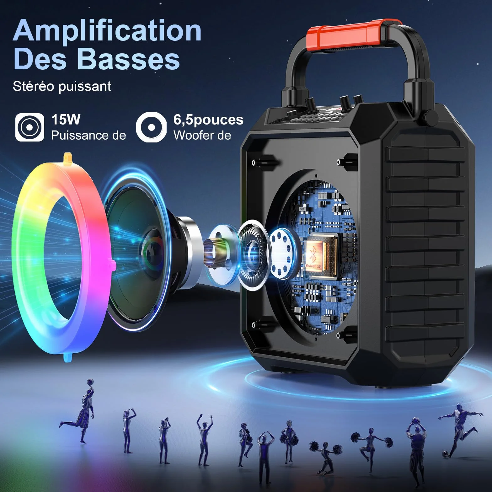 Machine de Karaoké 80W Enceinte Bluetooth 2 Micro sans Fil REC AUX USB TF Portable Fêtes