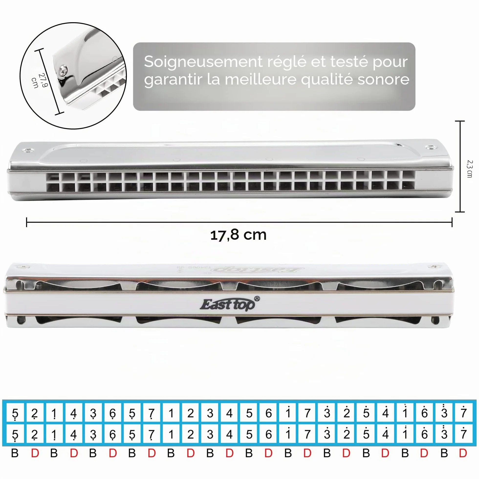 East top Harmonica trémolo professionnel 24 trous T2406S Instrument Orgue à bouche