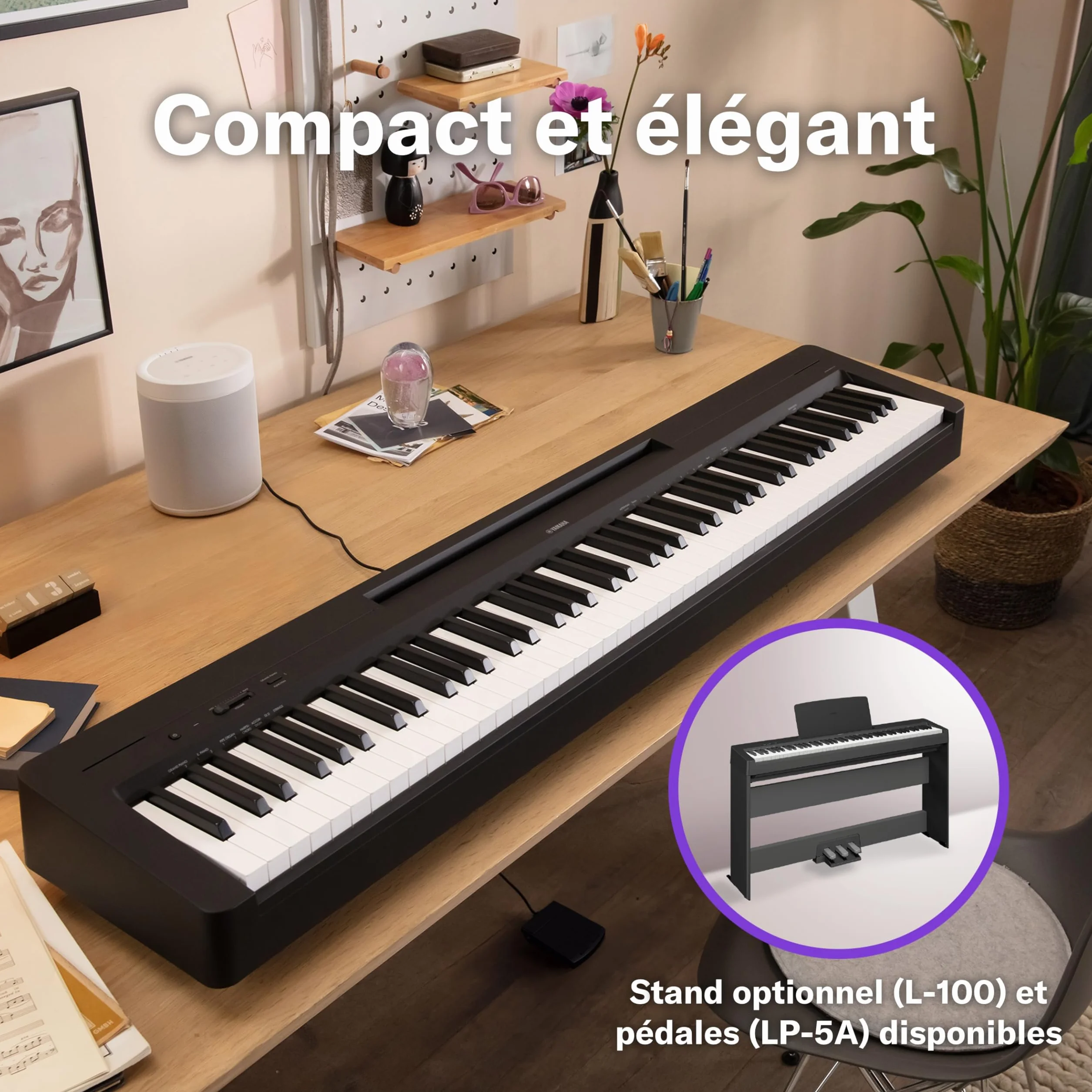 Yamaha P-145BT Piano Numérique 88 Touches Clavier Graded-Hammer-Compact 10 Sonorités Bluetooth Noir
