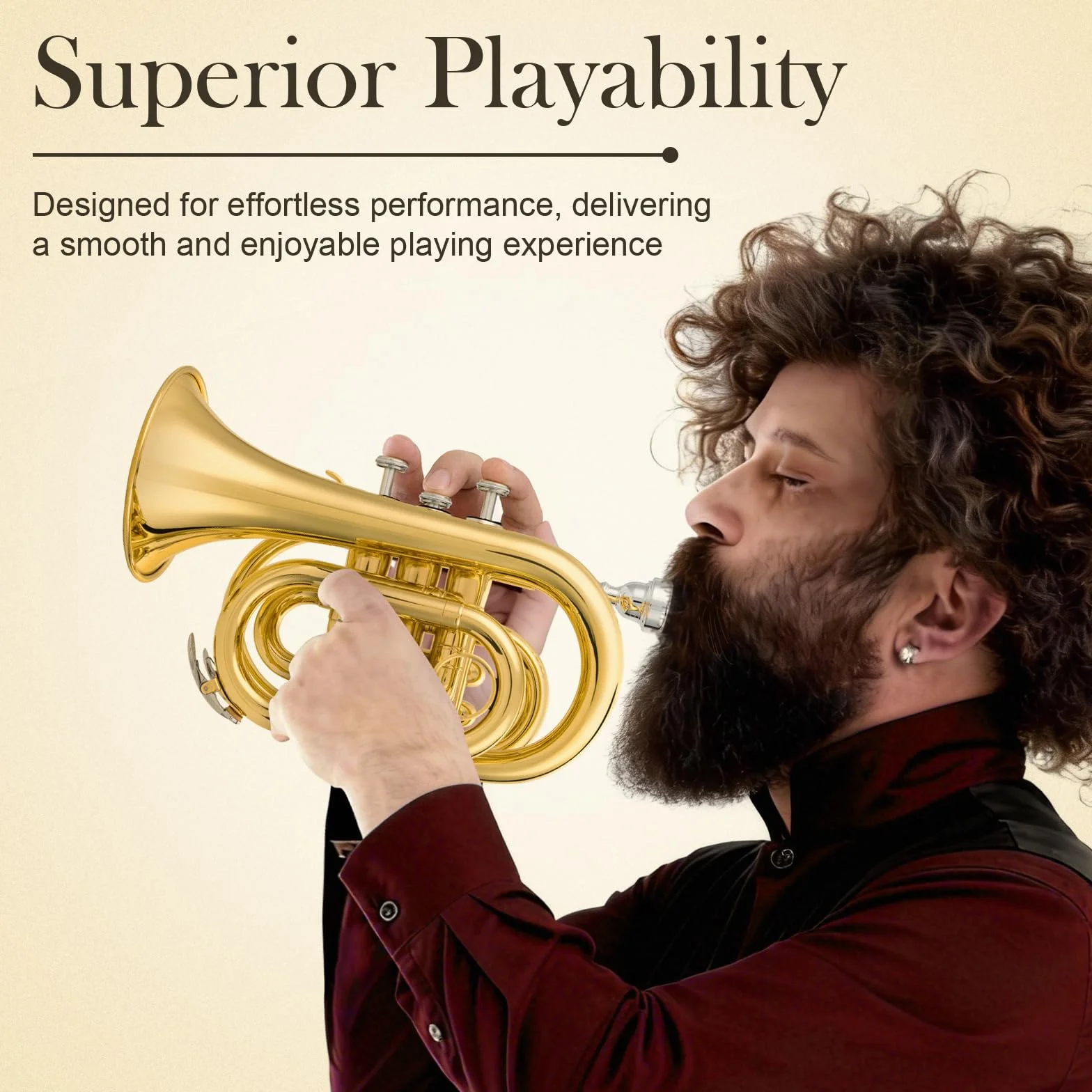 SONICAKE Trompette de Poche Sib Laiton Or, Kit Débutant avec Embouchure 7C, Étui Rigide, Gants QPT-01