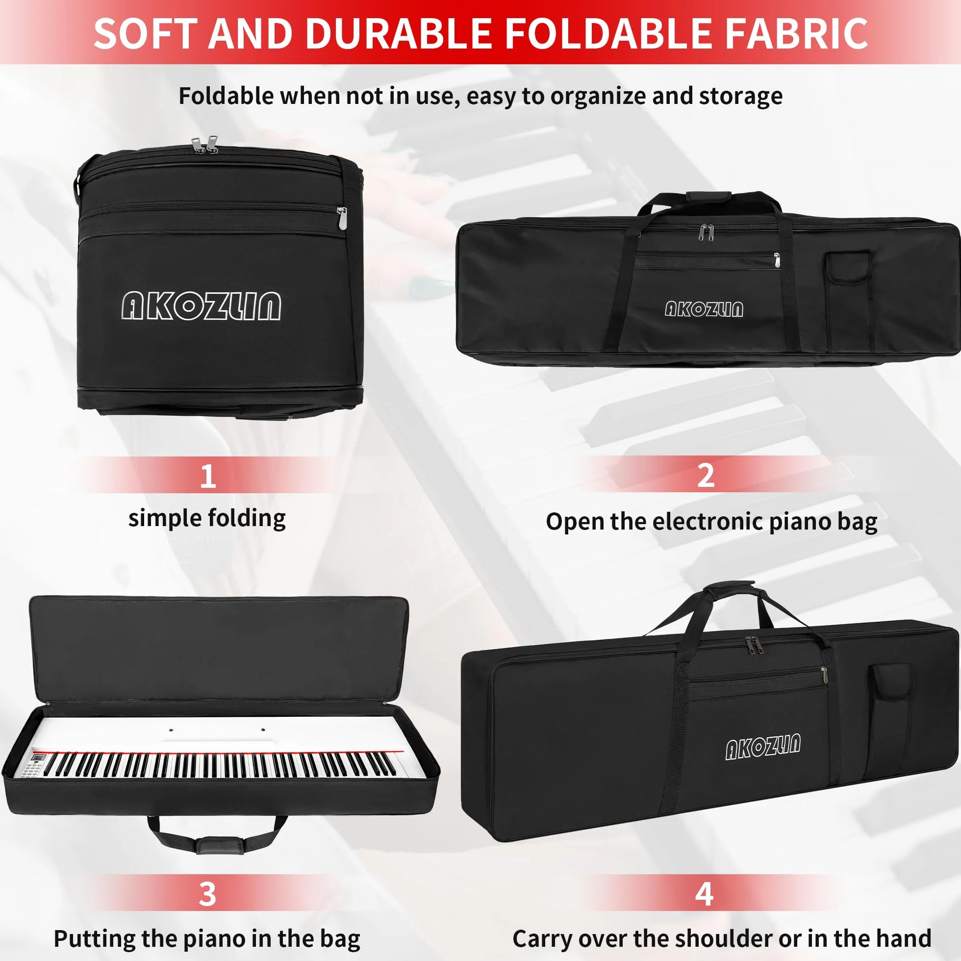 AKOZLIN Étui pour Clavier de Piano électrique 49/61/76/88 Touches Tissu Oxford 600D
