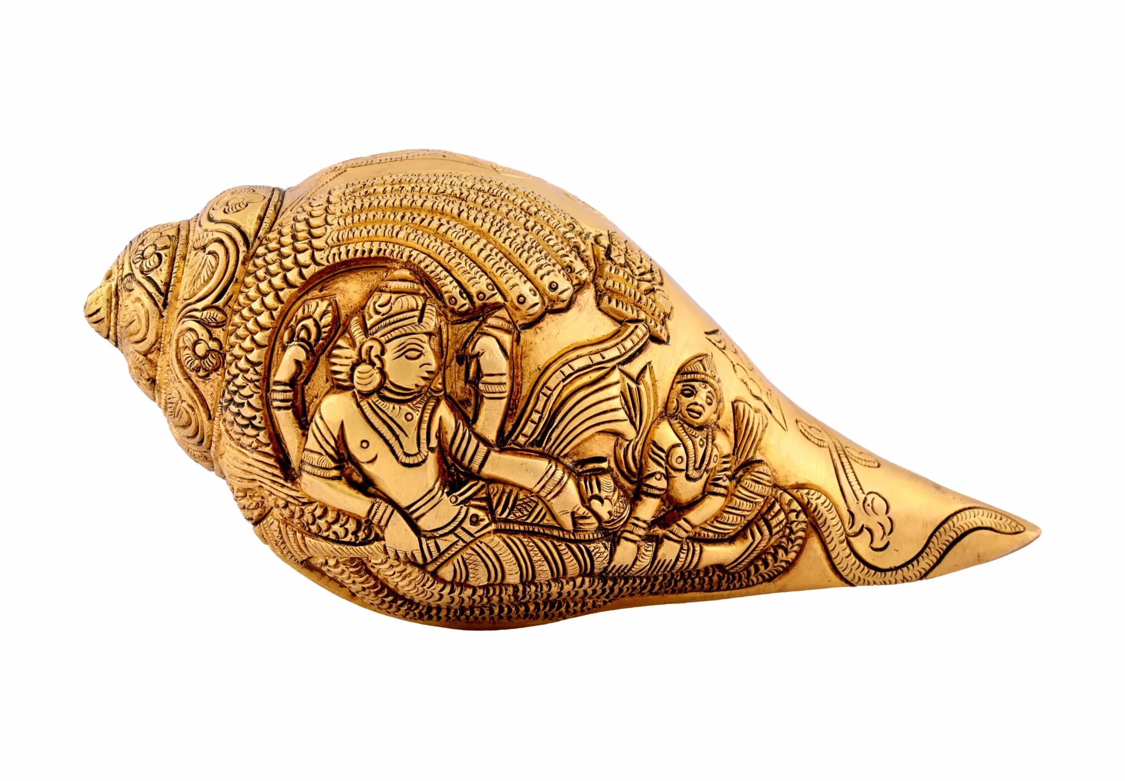 Vintage Gulley Laiton Narayan Shankh Conque Shell Vishnu Sheshnaag Home Decorative Indoor Temple Showpiece