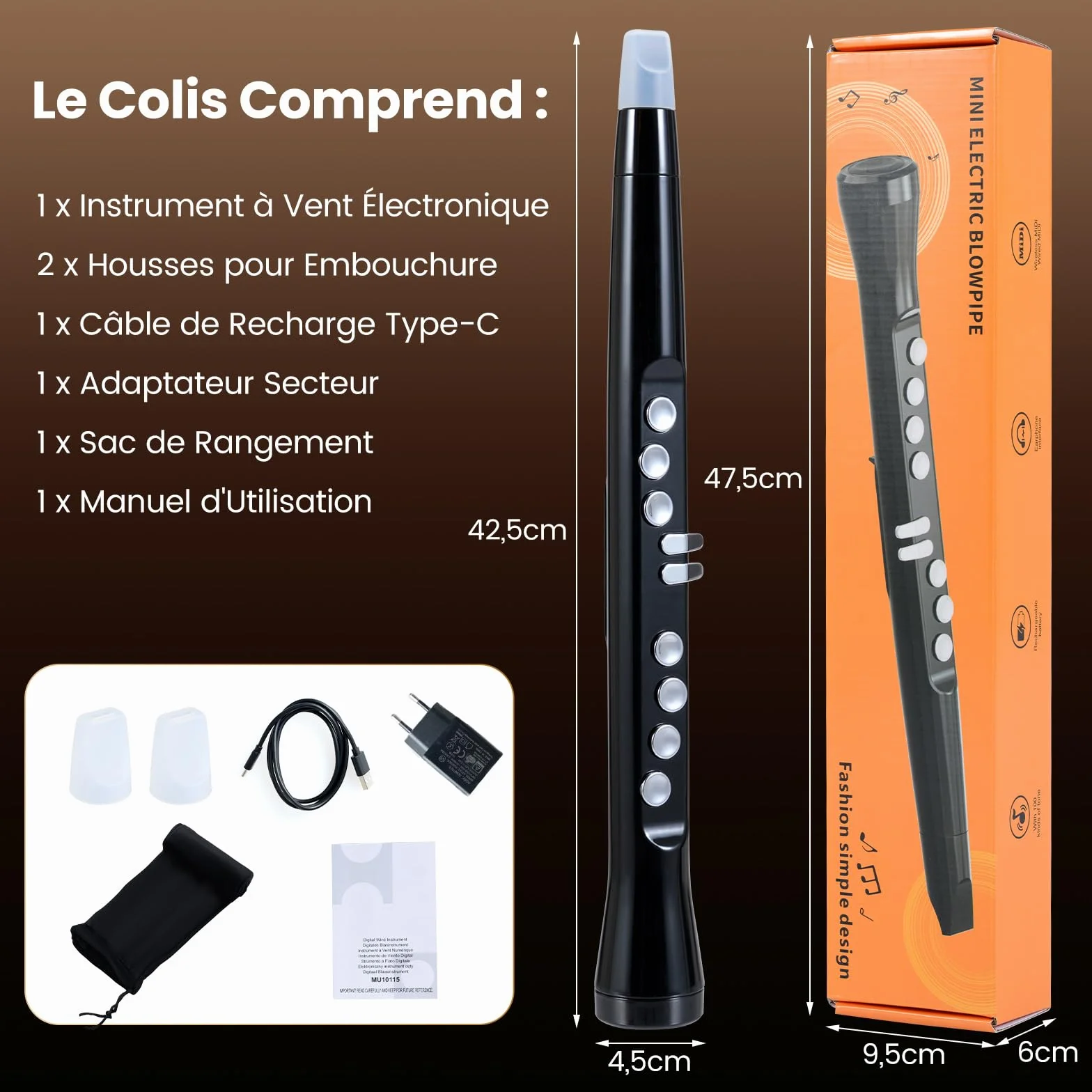 COSTWAY Saxophone Electronique MIDI 100 Tons 2 Doigtés Instrument à Vent Numérique 32 Sensibilités Soufflage 2 Becs Haut-parleur 3W Sac Transport Débutants