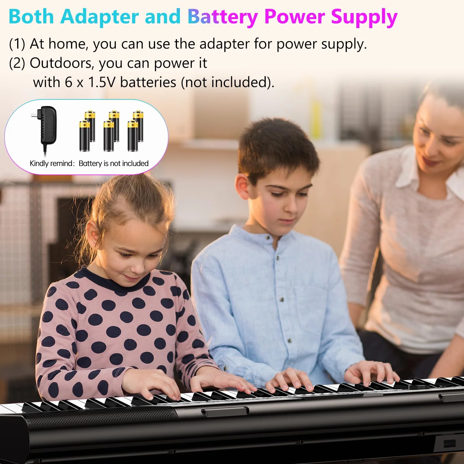 TERENCE Piano Numérique 61 Touches Double Haut-parleur HiFi Clavier LED 2 Options d'alimentation