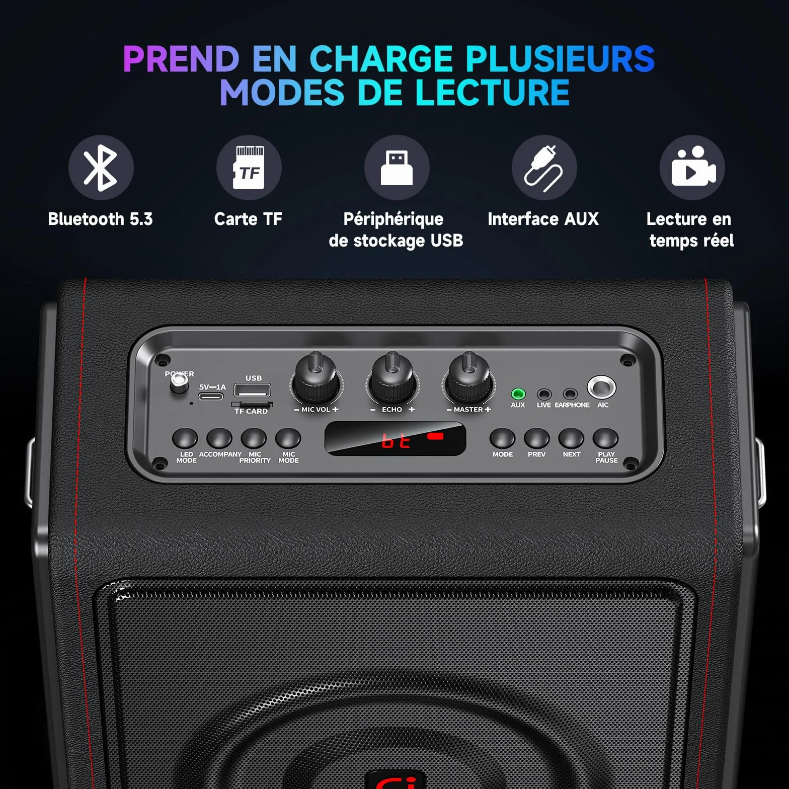 Enceinte karaoké Bluetooth 5.3 Portable 120W avec 2 Micros sans Fil, Système PA avec Correction de Tonalité & Réglage d'Écho
