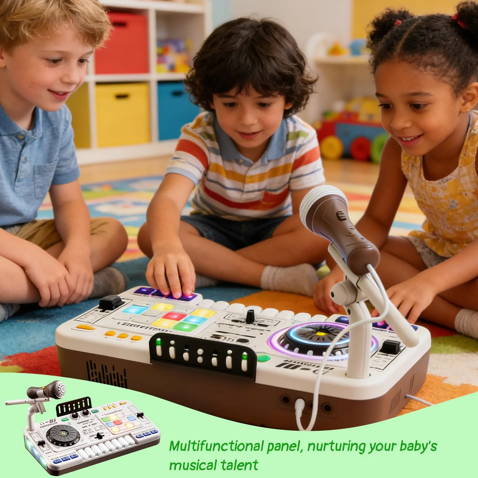 Table de Mixage DJ Enfants avec Microphone, Effets Lumière, Bluetooth, Jouet Musical Interactif