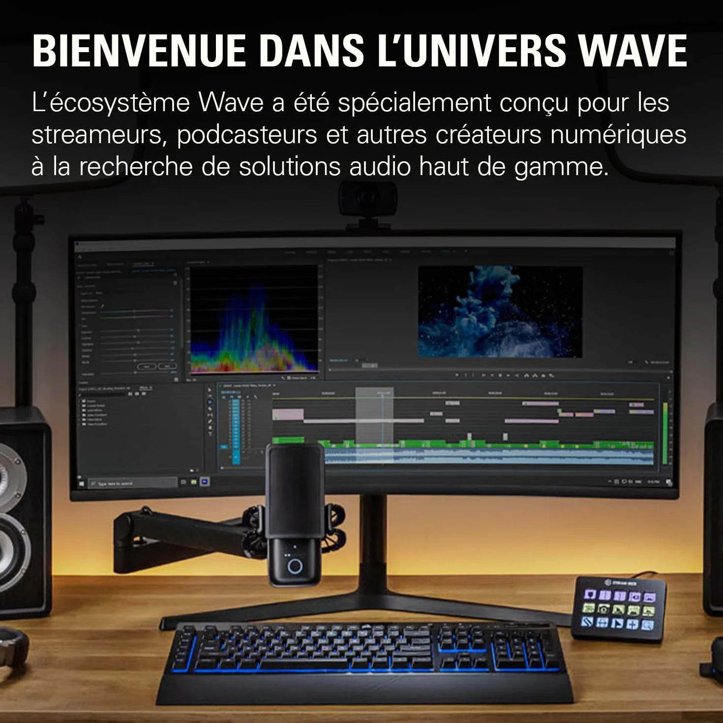 Elgato Wave Mic Arm LP - Perche micro compacte avec passe-câbles, pince bureau, réglable pour podcast streaming jeu