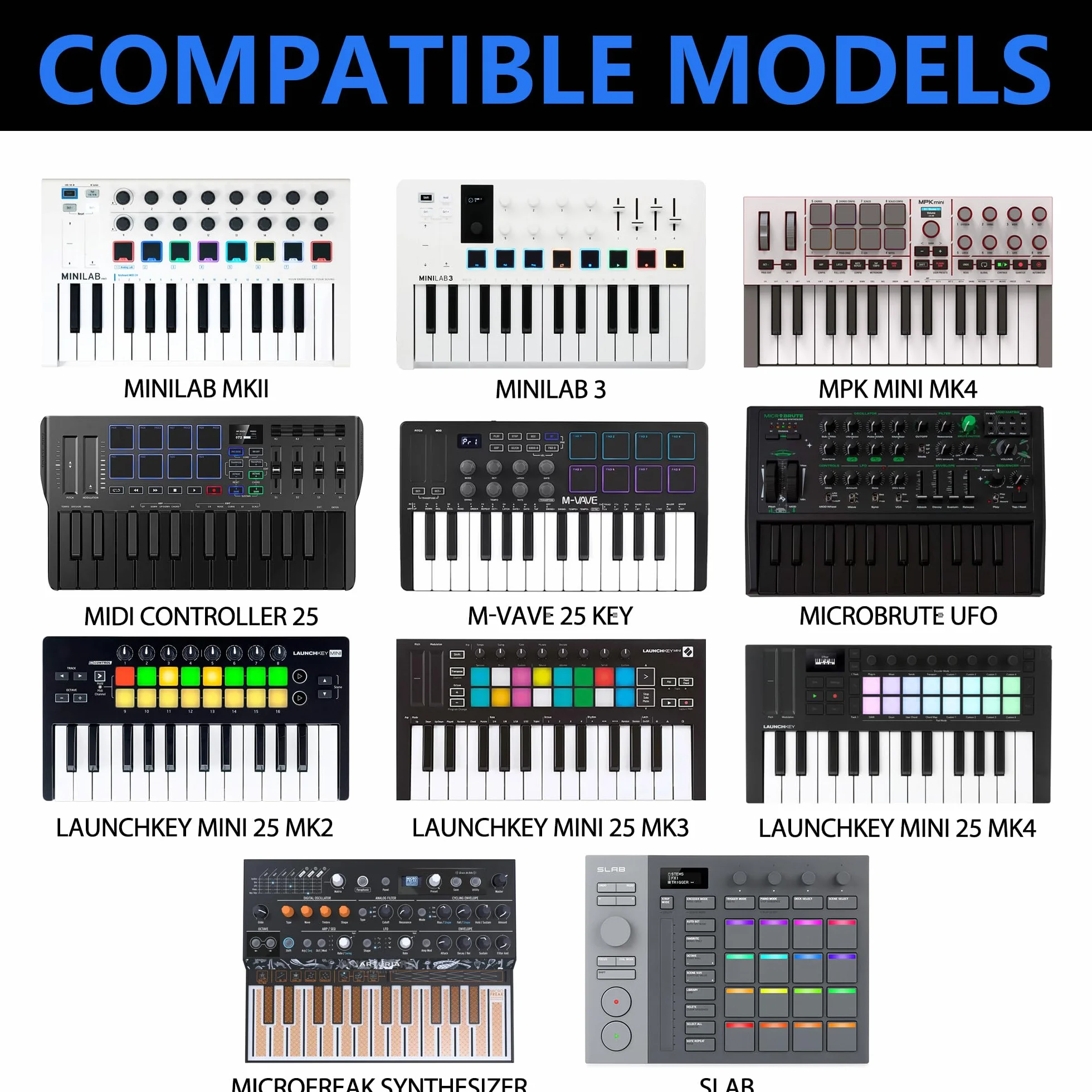Étui en Velours Premium pour Clavier MIDI Compatible avec MPK Mini IV, Arturia MiniLab 3, MiniLab MkII 25 Slim (Gris)