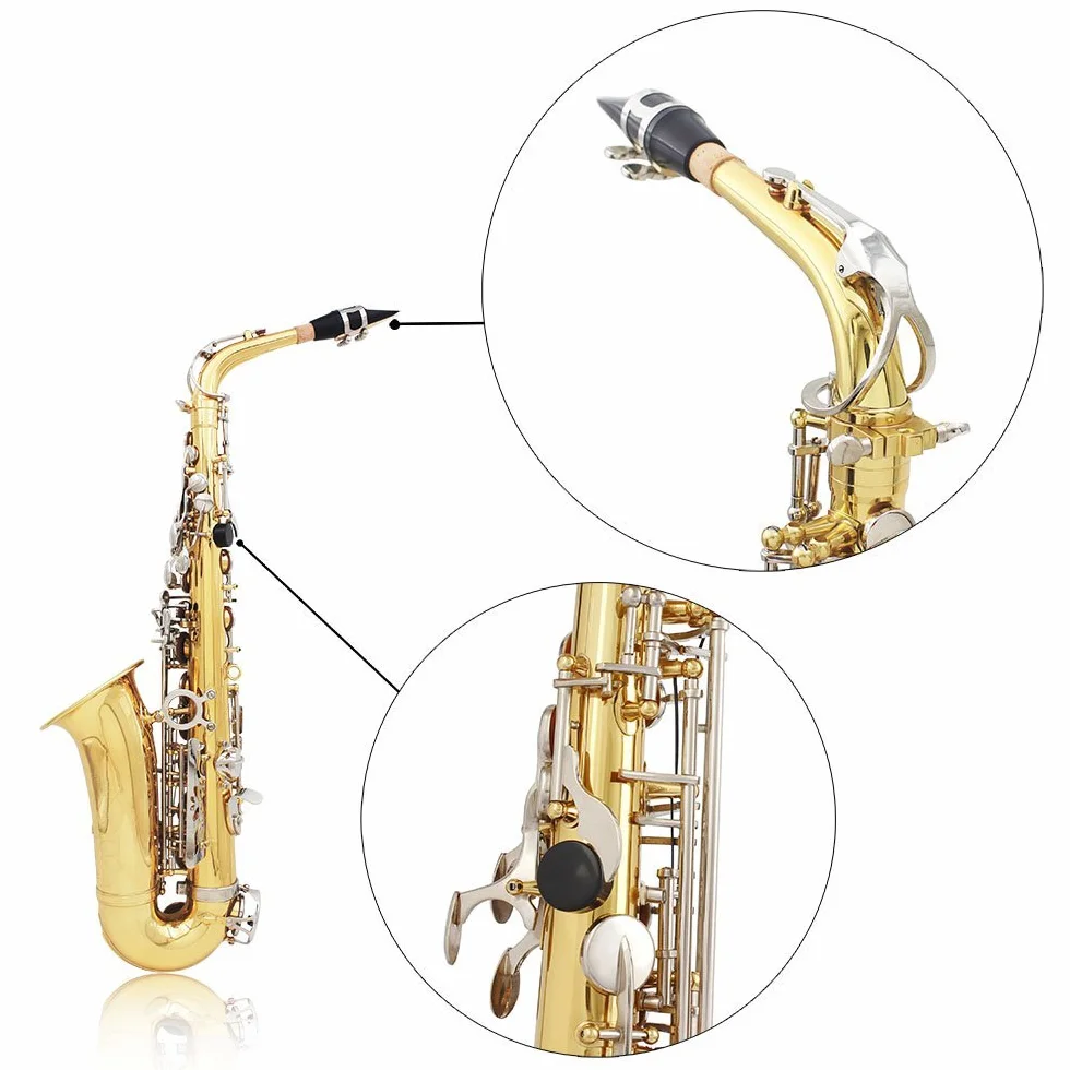 Saxophone alto en laiton brillant Mi bémol avec boutons en coquillage blancs naturels - étui, accessoires