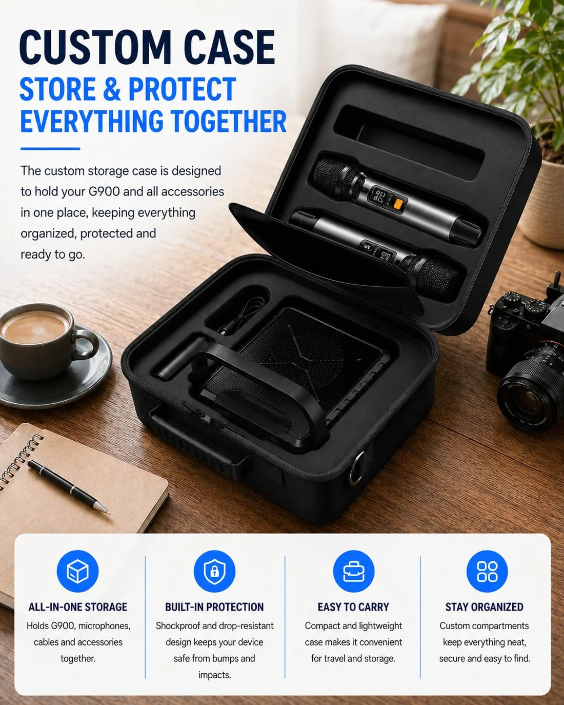 Amplificateur de Voix Portable avec Microphones sans Fil UHF, Enceinte Bluetooth Karaoké, Sac de Transport