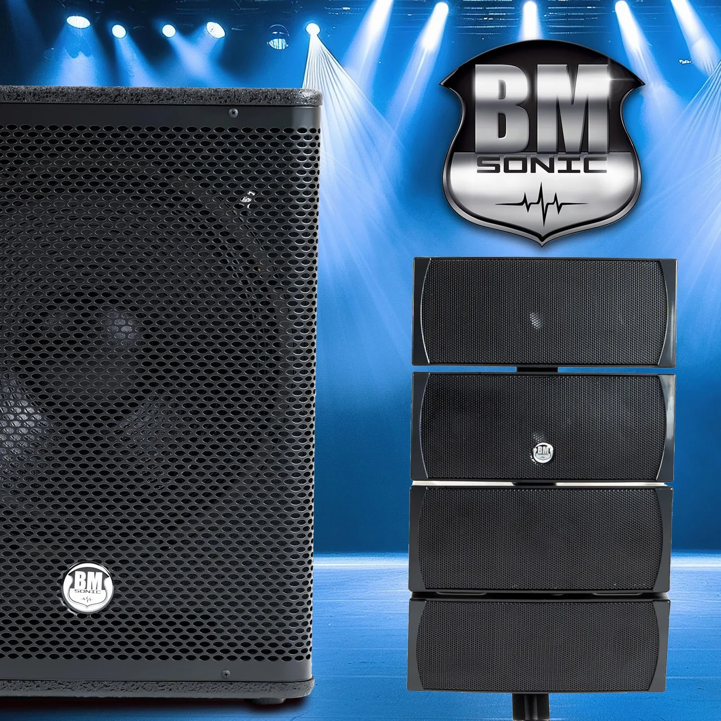 Pack Sono DJ 1200W Complet BM Bmsonic BMS-15-ARRAY-BT Enceintes +SUB 38cm USB/Bluetooth LED