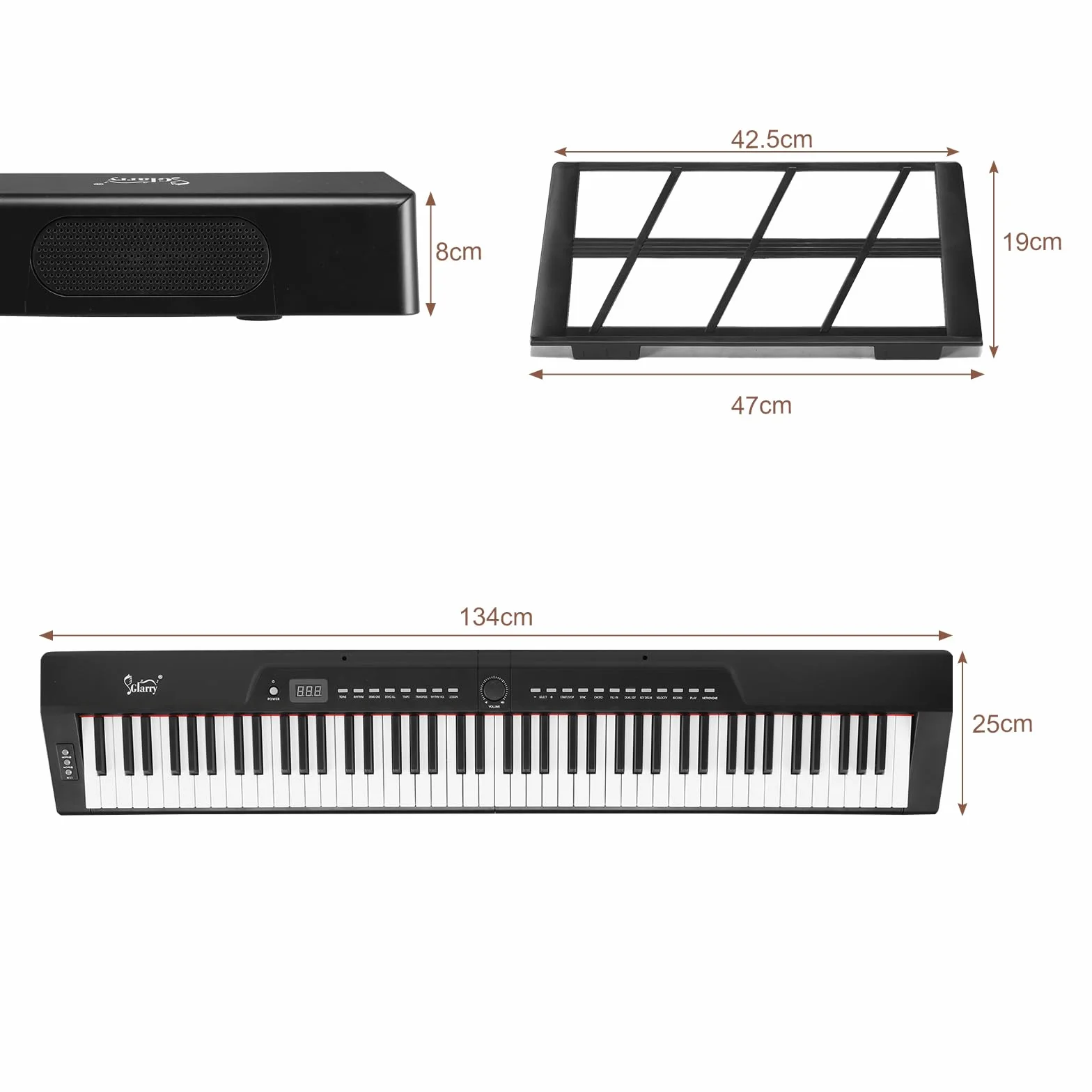 LEADZM Piano Numérique Semi-Marteau 88 Touches, Clavier Électronique avec Pédale Sustain, MIDI, Pupitre, Écouteurs Noir