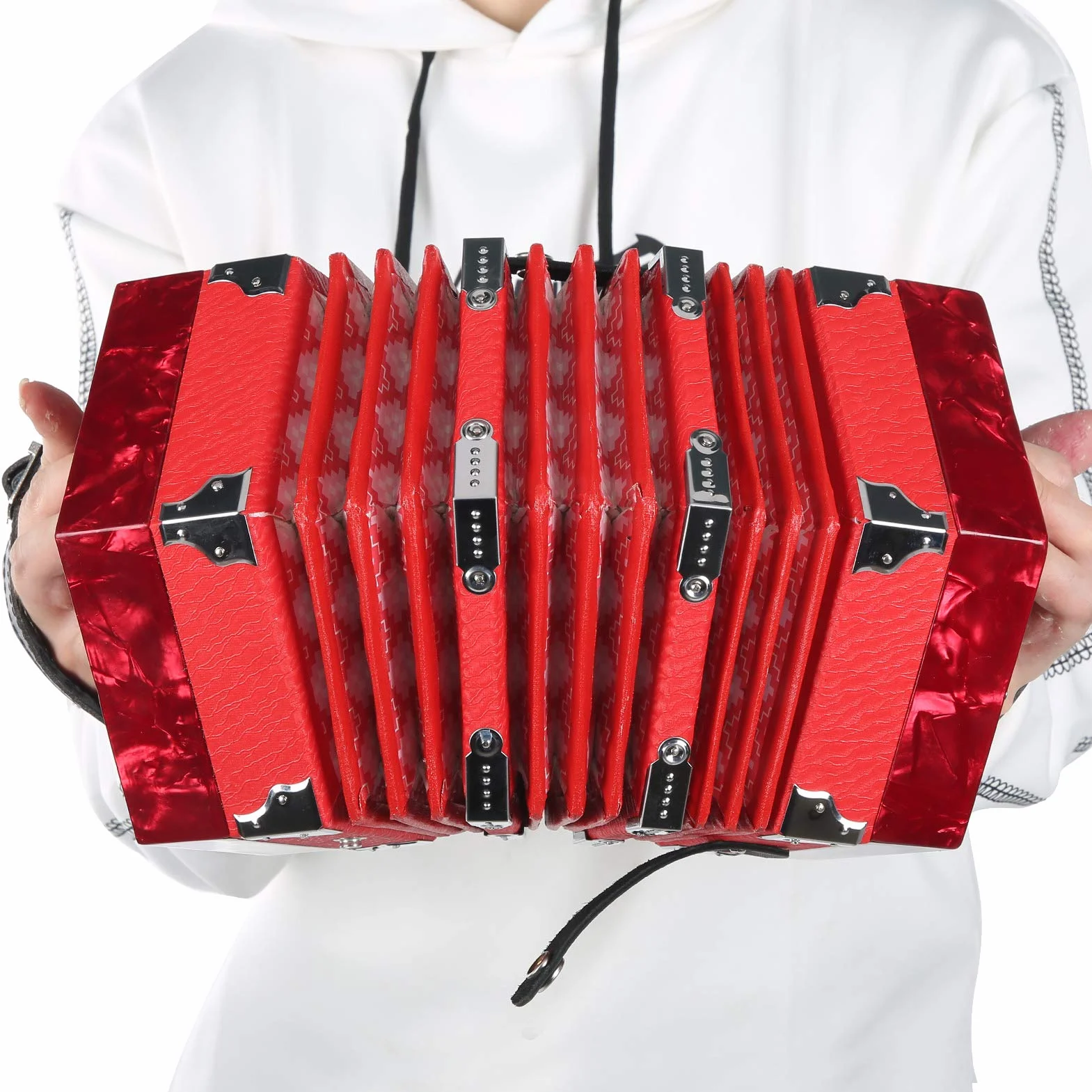 Accordéon Professionnel Portable avec Sangle Réglable, Sac, pour Enfants Adultes Débutants (Rouge)