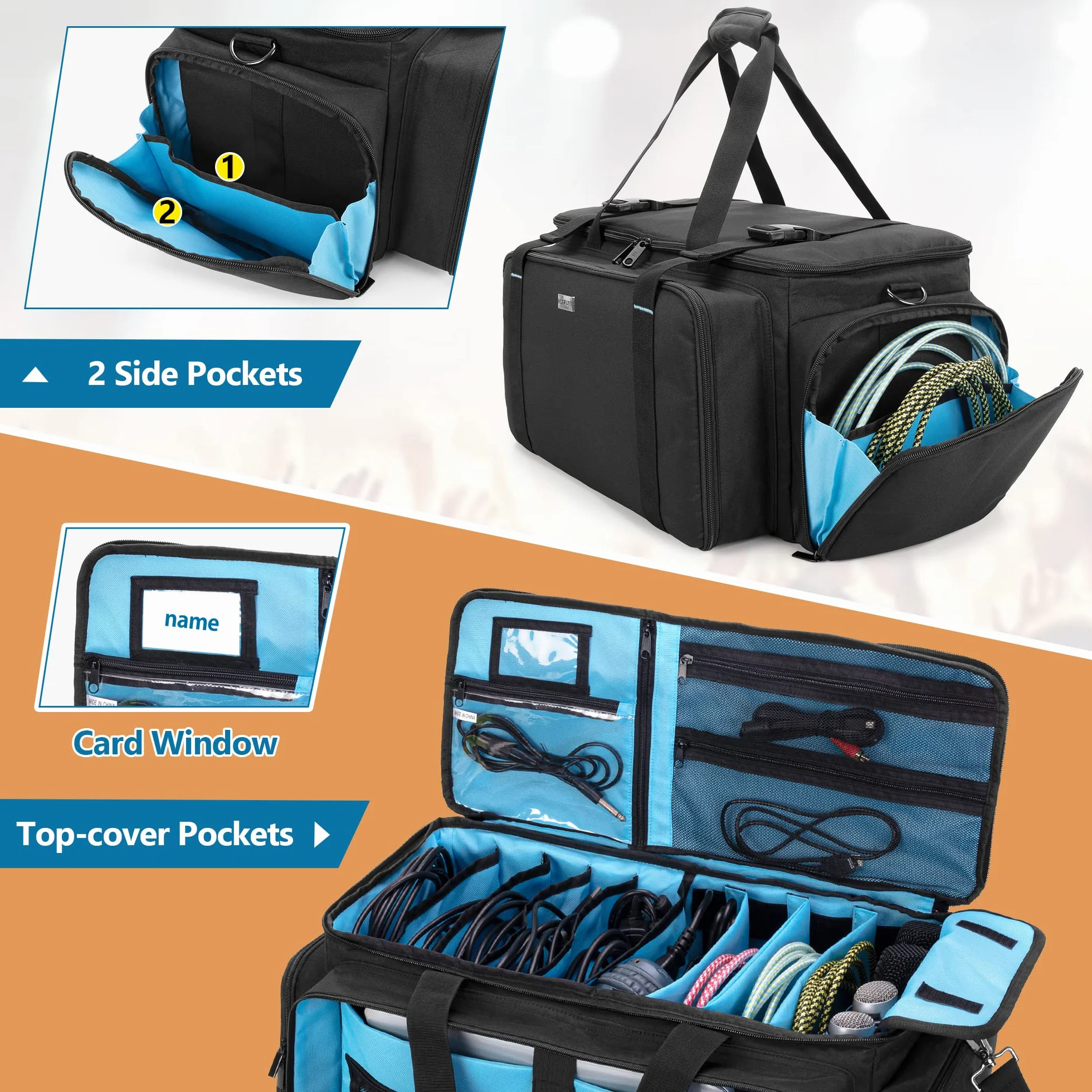 HODRANT Sac de Câble DJ Gig, Grand étui pour Câble DJ avec Fond Rembourré, Organisateur de Voyage pour Microphones et Instruments