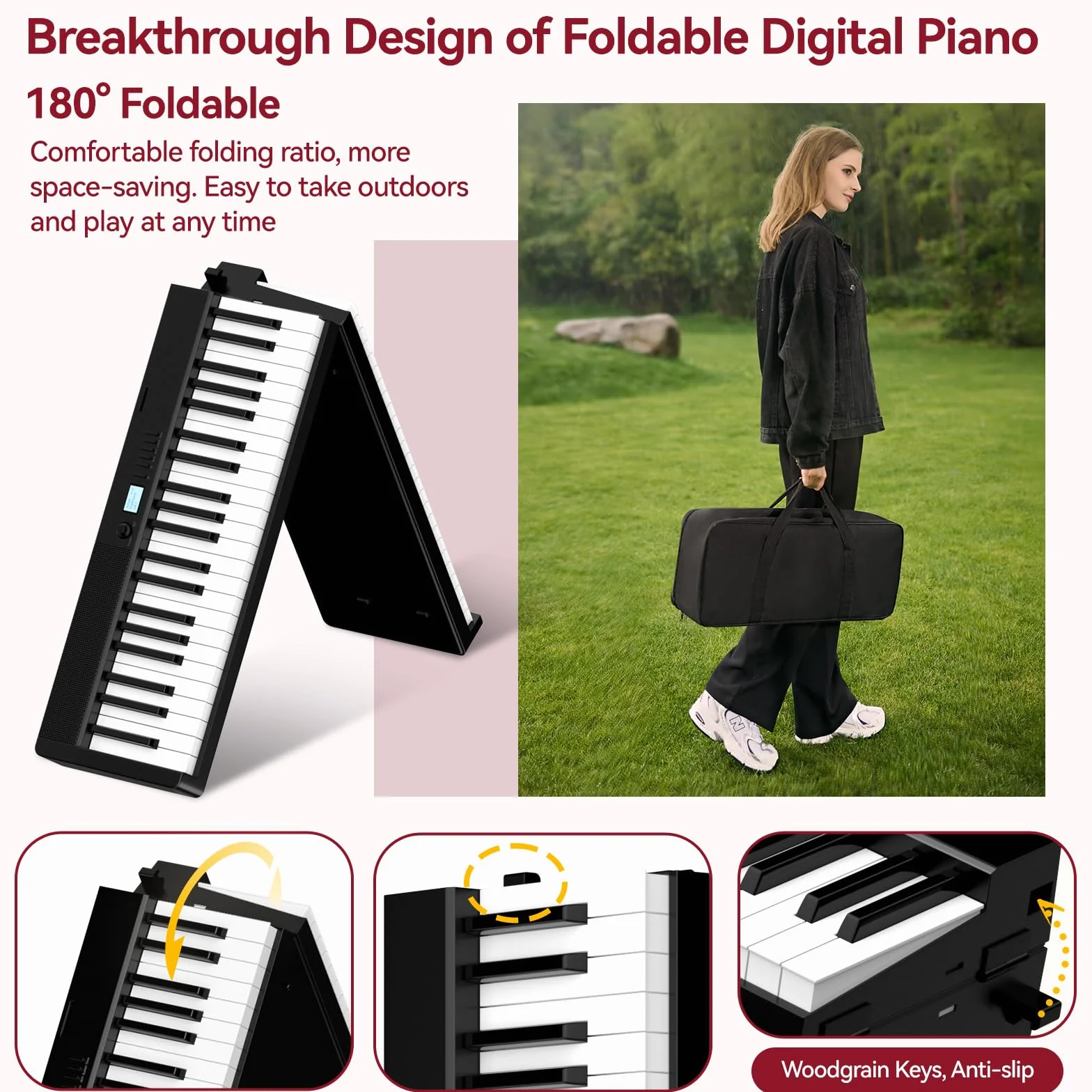 Piano numérique 88 touches lestées 1800 mAh Bluetooth MIDI Noir