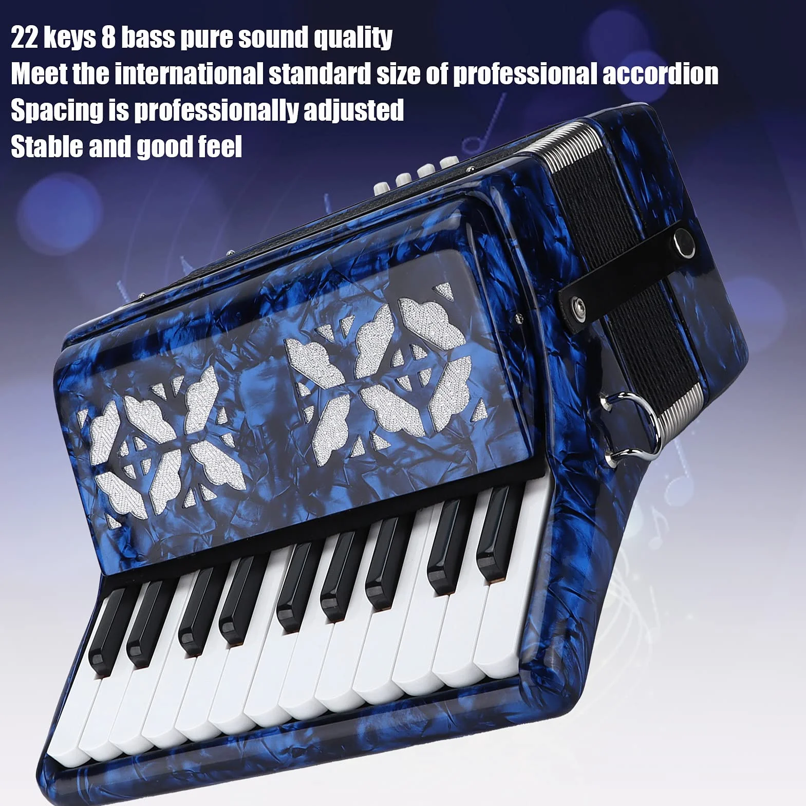 Accordéon Professionnel 8 Basses ABS Bois Massif Soufflet Cuir Vachette Instrument de Musique