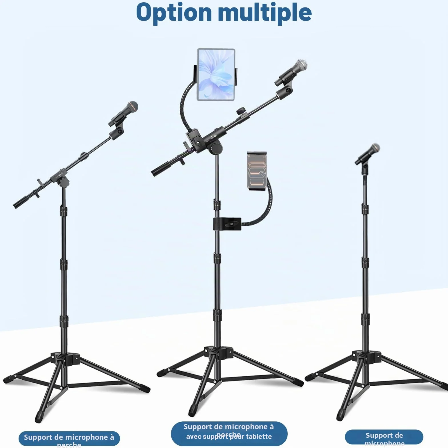 GUITTO Support de micro sur pied avec bras réglable, base robuste, double montage pour streaming, podcast, enregistrement (GMS-04)
