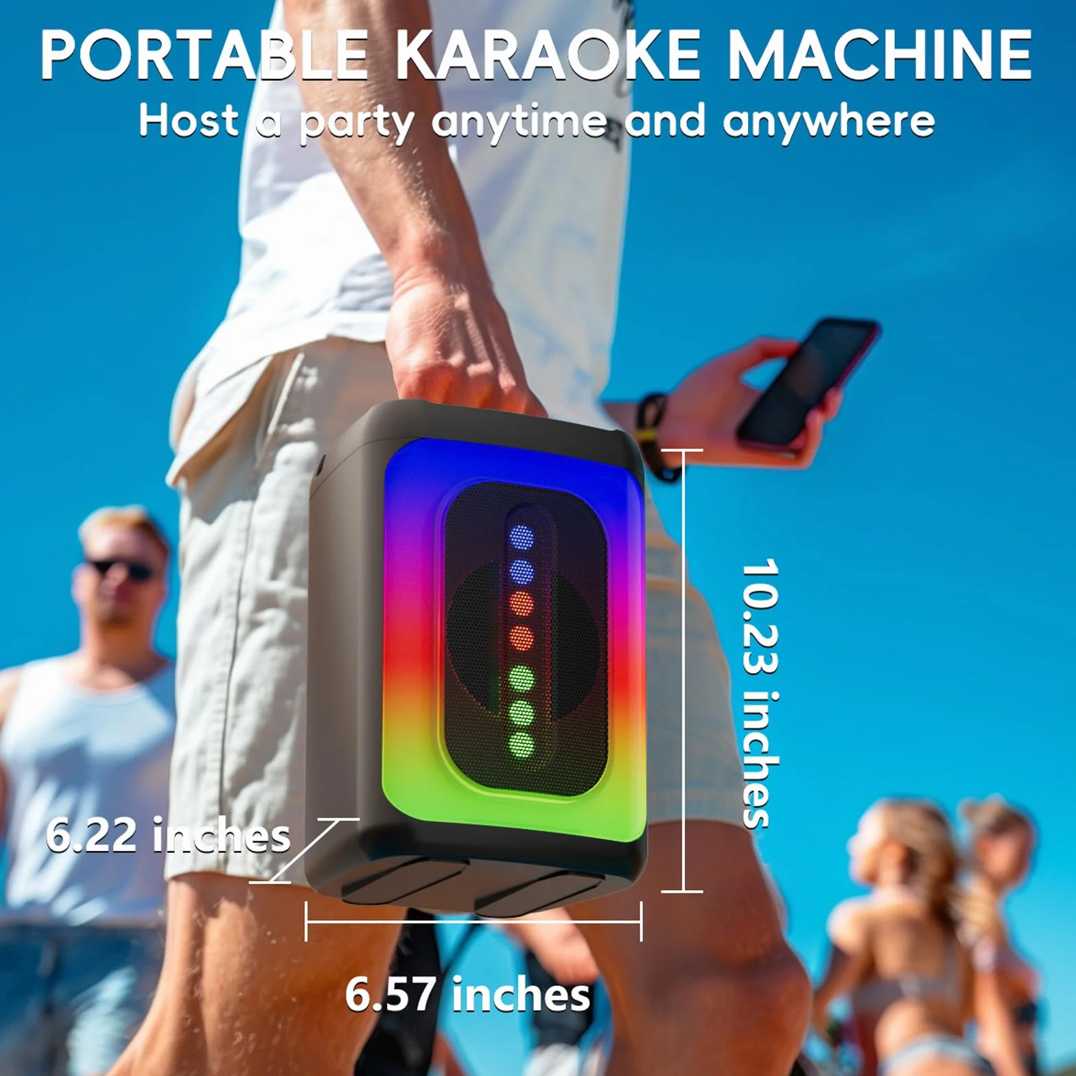 Ankuka Enceinte Bluetooth Karaoké Portable avec 2 Microphones, Lumières LED, TF/USB, FM, Aux, TWS, Noir