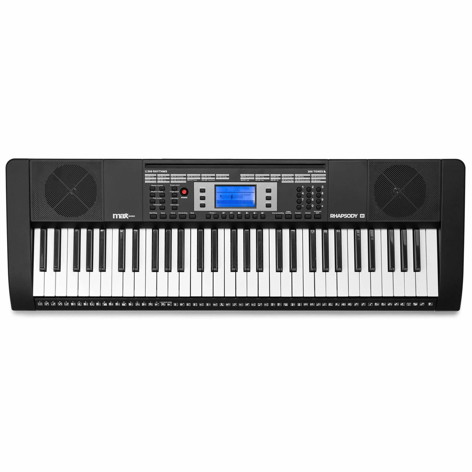 Max Rhapsody61 Clavier Électronique 61 Touches Pack Complet avec Casque Audio Stand Micro Banc Synthétiseur Débutant Deux Haut-parleurs Intégrés