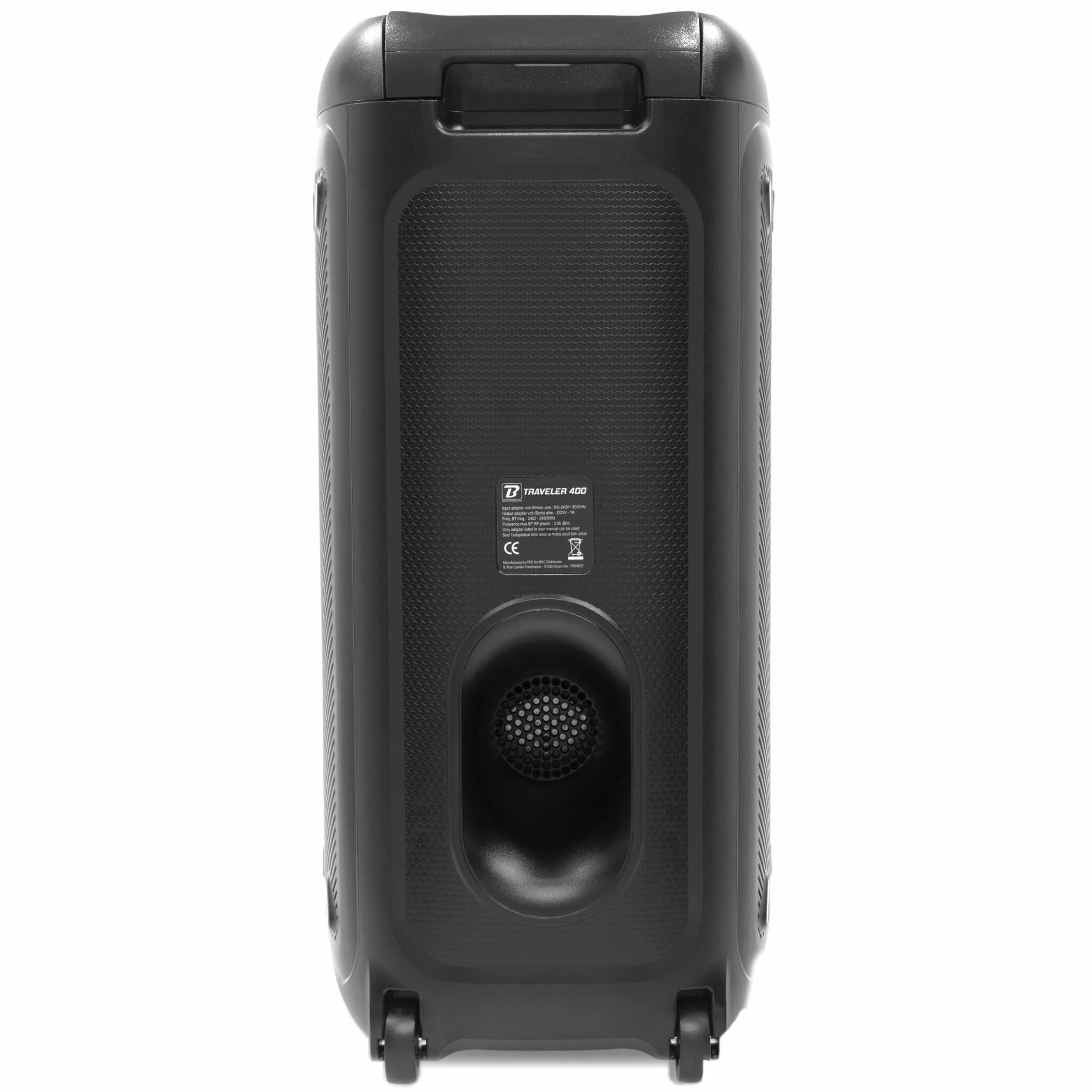 BoomTone DJ Traveler 400 Enceinte sur Batterie Bluetooth USB/SD Lumière Intégrée Poignée Télescopique