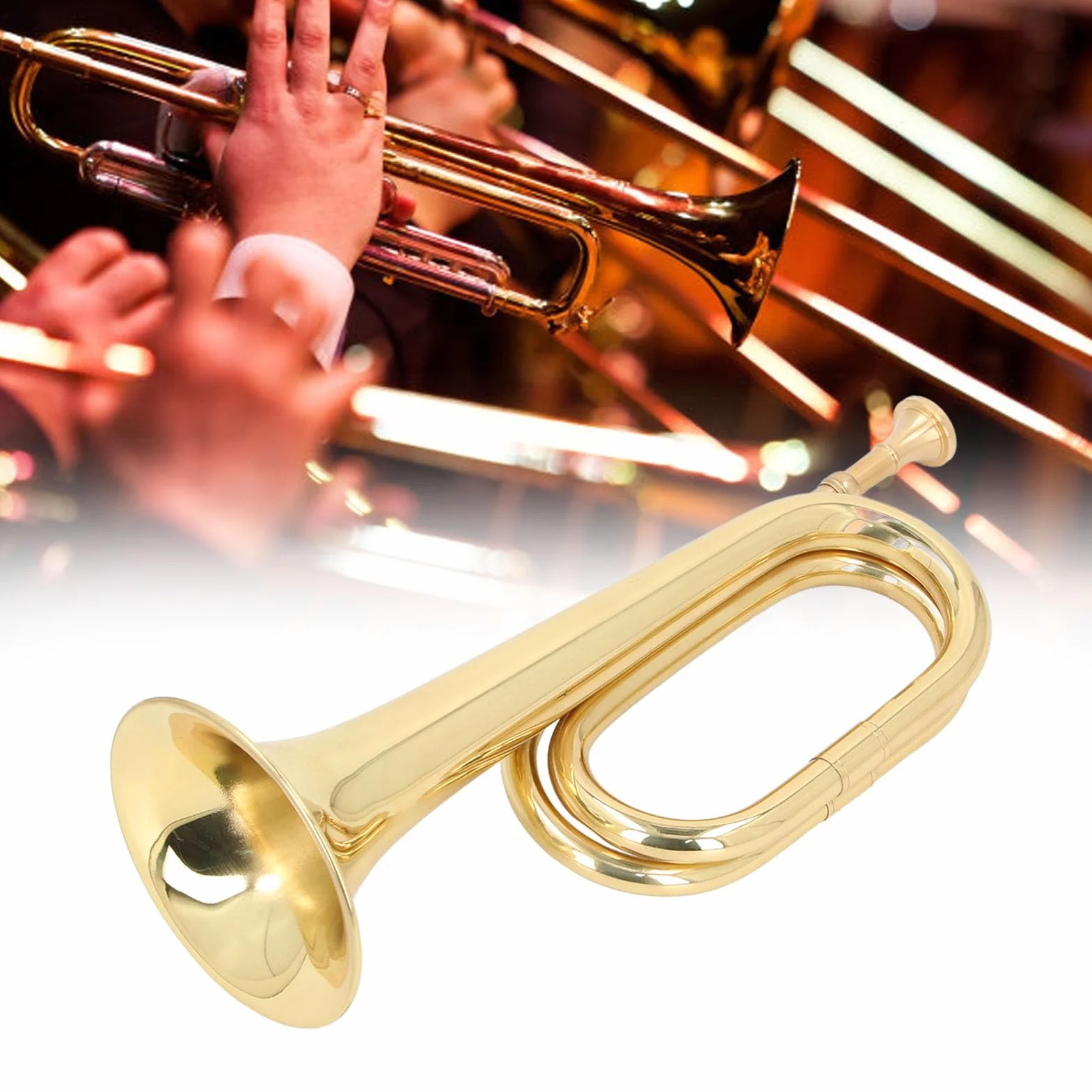 Trompette à clé C Bugle de Cavalerie en Laiton Doré Instrument Militaire